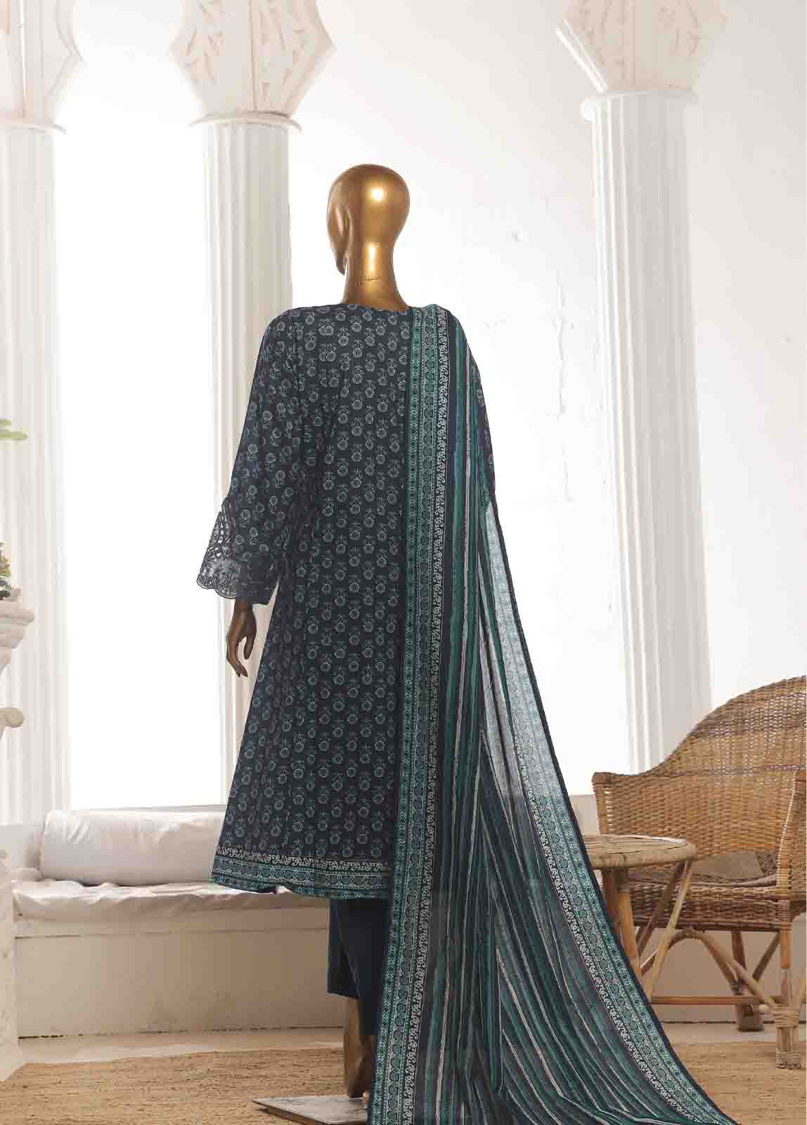 Bin Saeed Fabric - SME-FR-599-3 Piece Lawn Embroidered Frock Style Suit