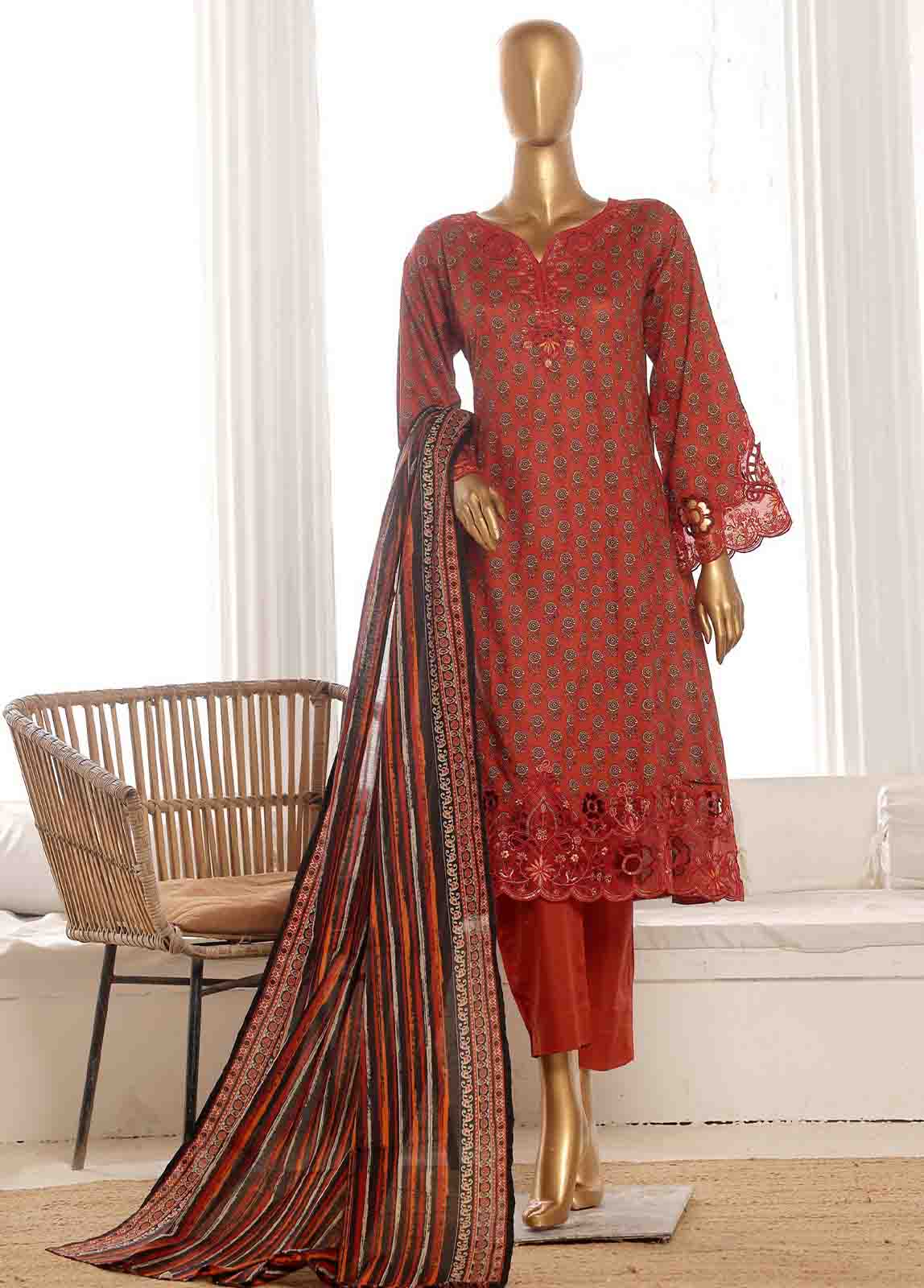 Bin Saeed Fabric - SME-FR-601-3 Piece Lawn Embroidered Frock Style Suit