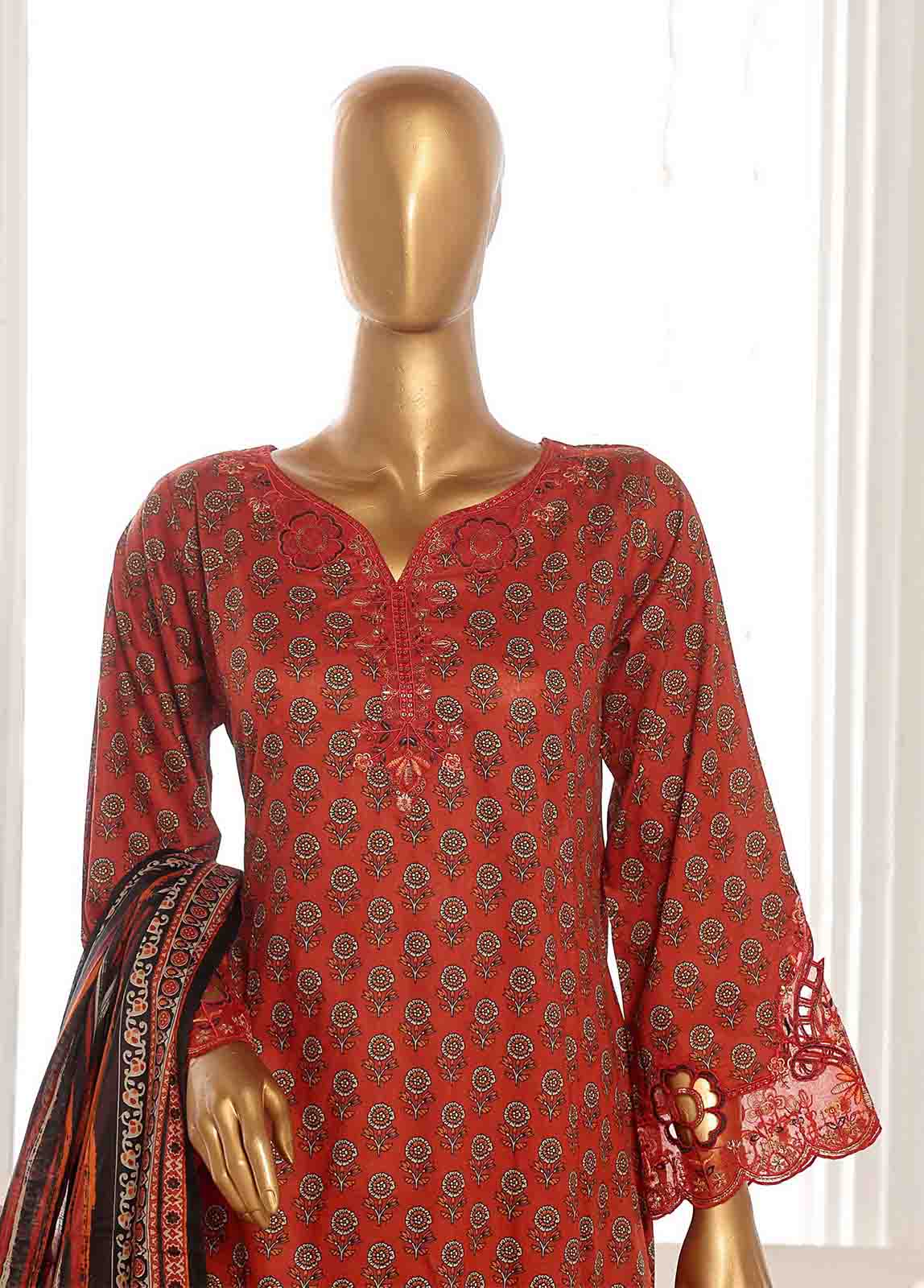 Bin Saeed Fabric - SME-FR-601-3 Piece Lawn Embroidered Frock Style Suit
