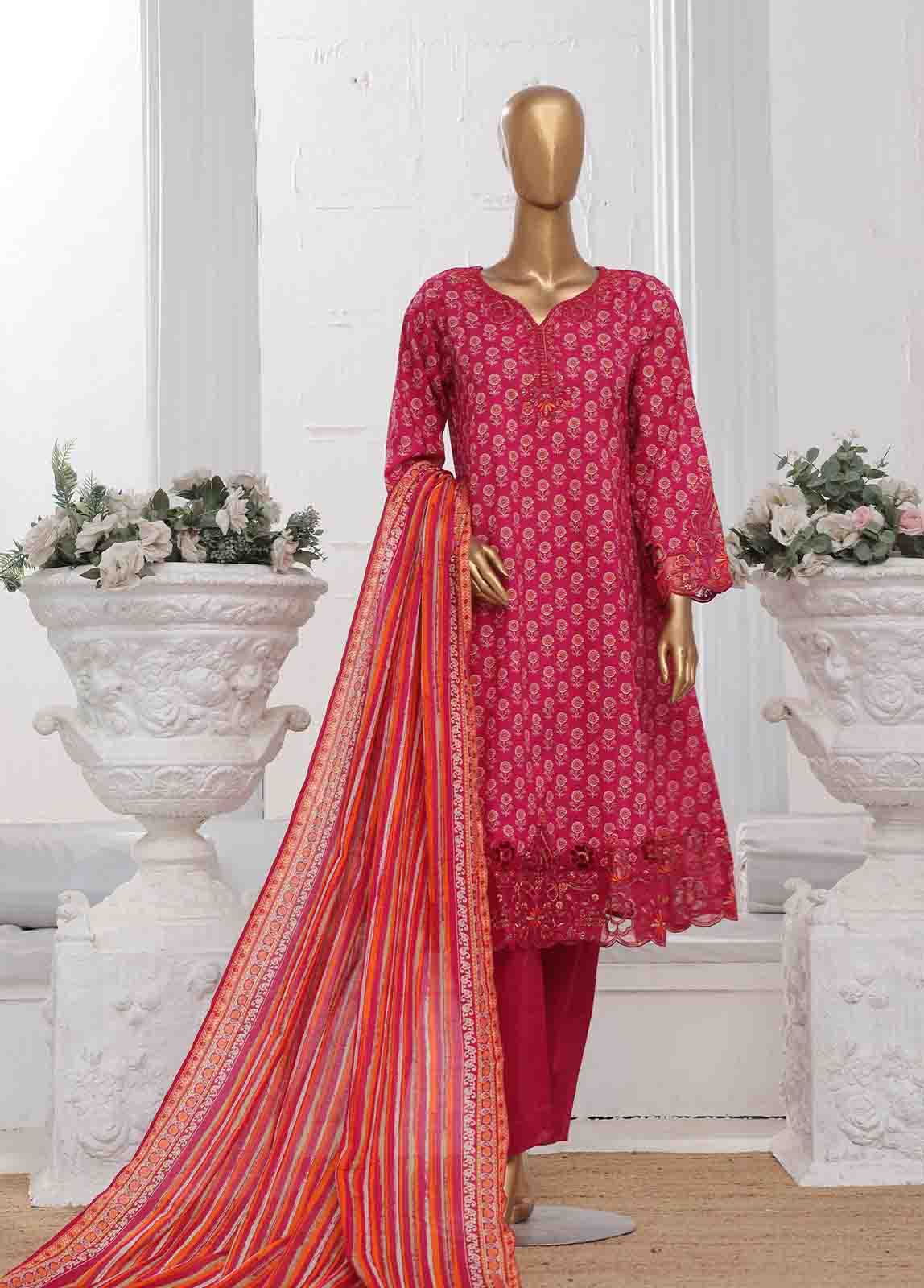 Bin Saeed Fabric - SME-FR-602-3 Piece Lawn Embroidered Frock Style Suit
