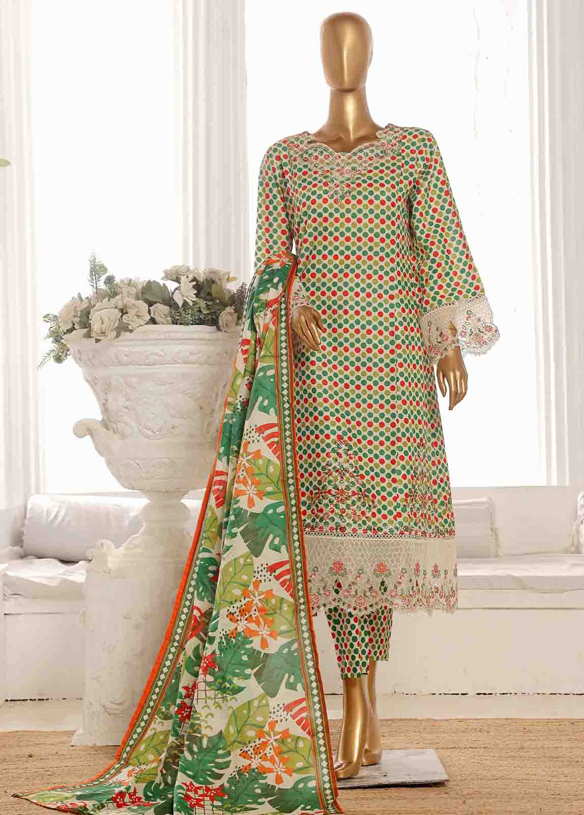 Bin Saeed Fabric - SME-FR-616-3 Piece Lawn Embroidered Frock Style Suit