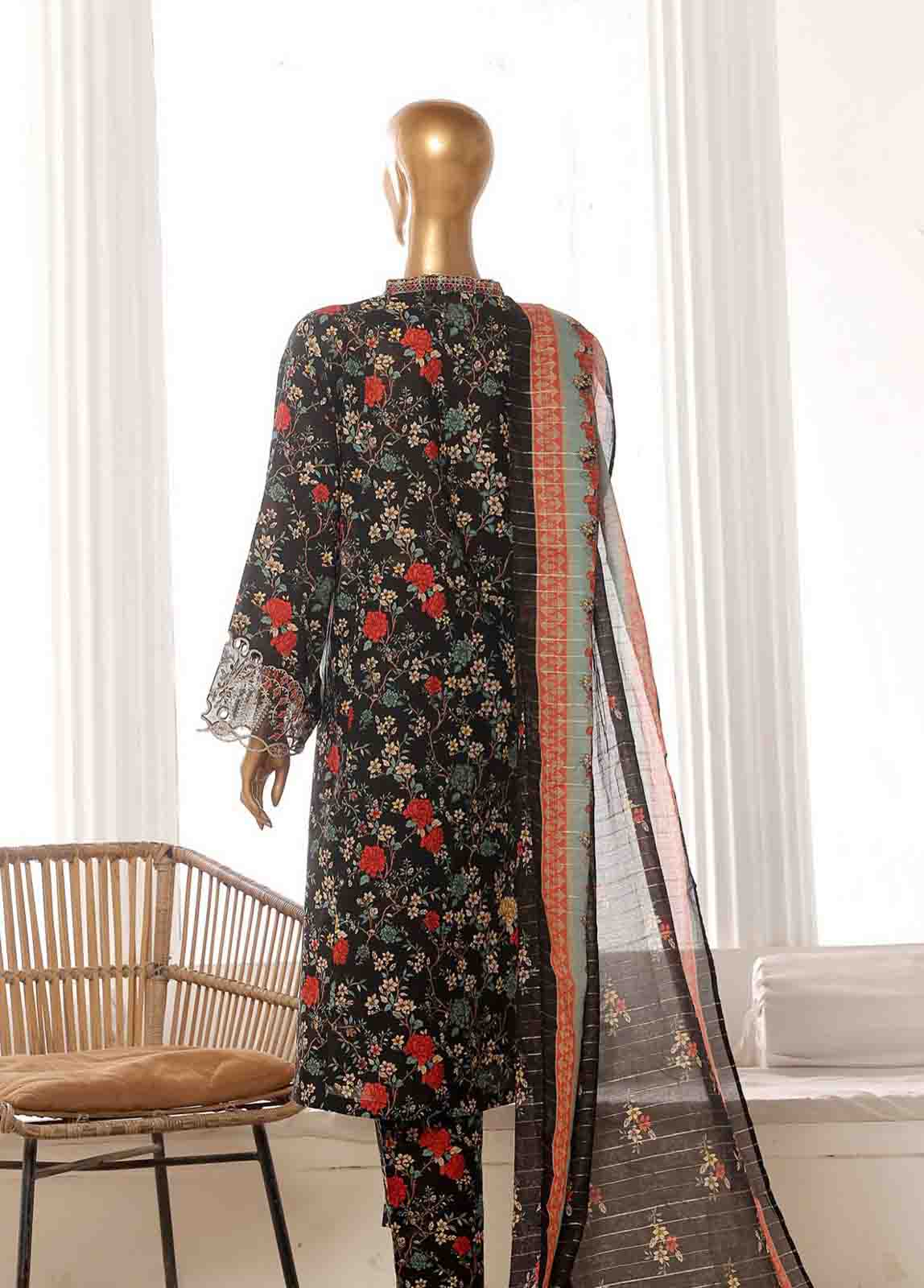 Bin Saeed Fabric - SME-FR-621-3 Piece Lawn Embroidered Frock Style Suit