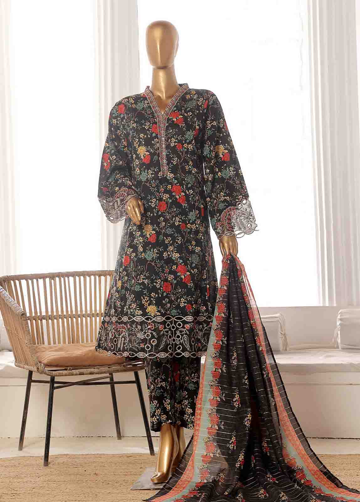 Bin Saeed Fabric - SME-FR-621-3 Piece Lawn Embroidered Frock Style Suit