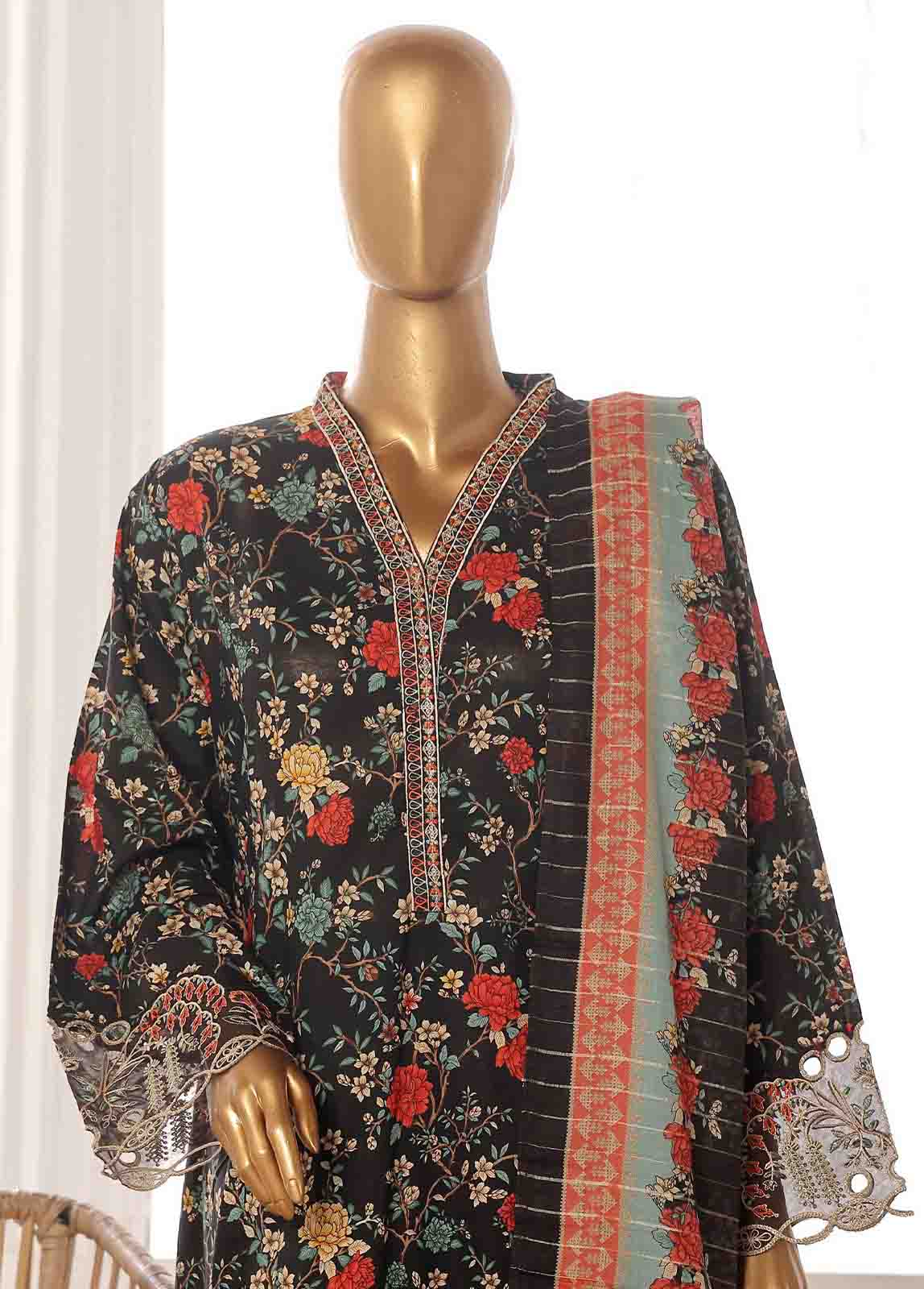 Bin Saeed Fabric - SME-FR-621-3 Piece Lawn Embroidered Frock Style Suit