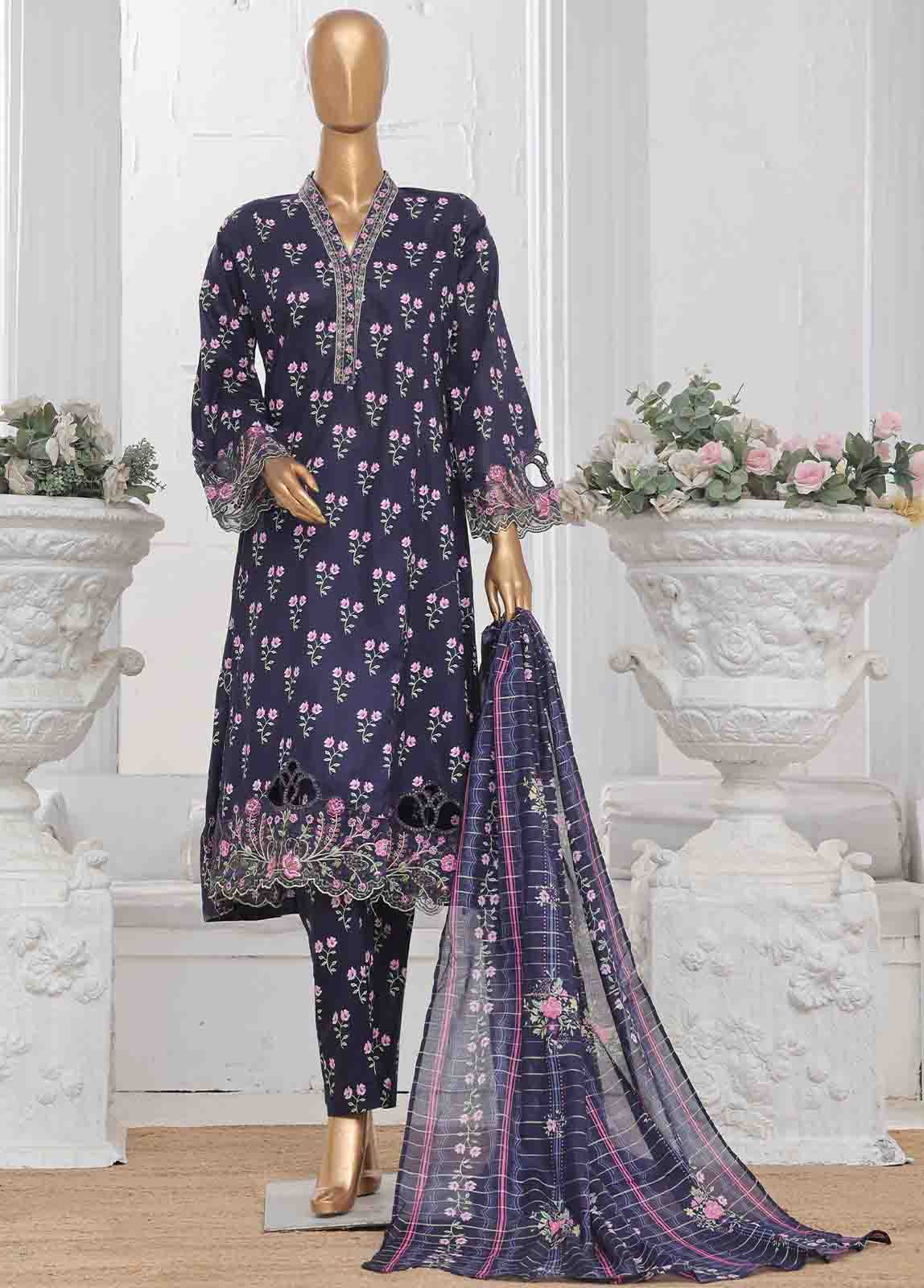 Bin Saeed Fabric - SME-FR-622-3 Piece Lawn Embroidered Frock Style Suit