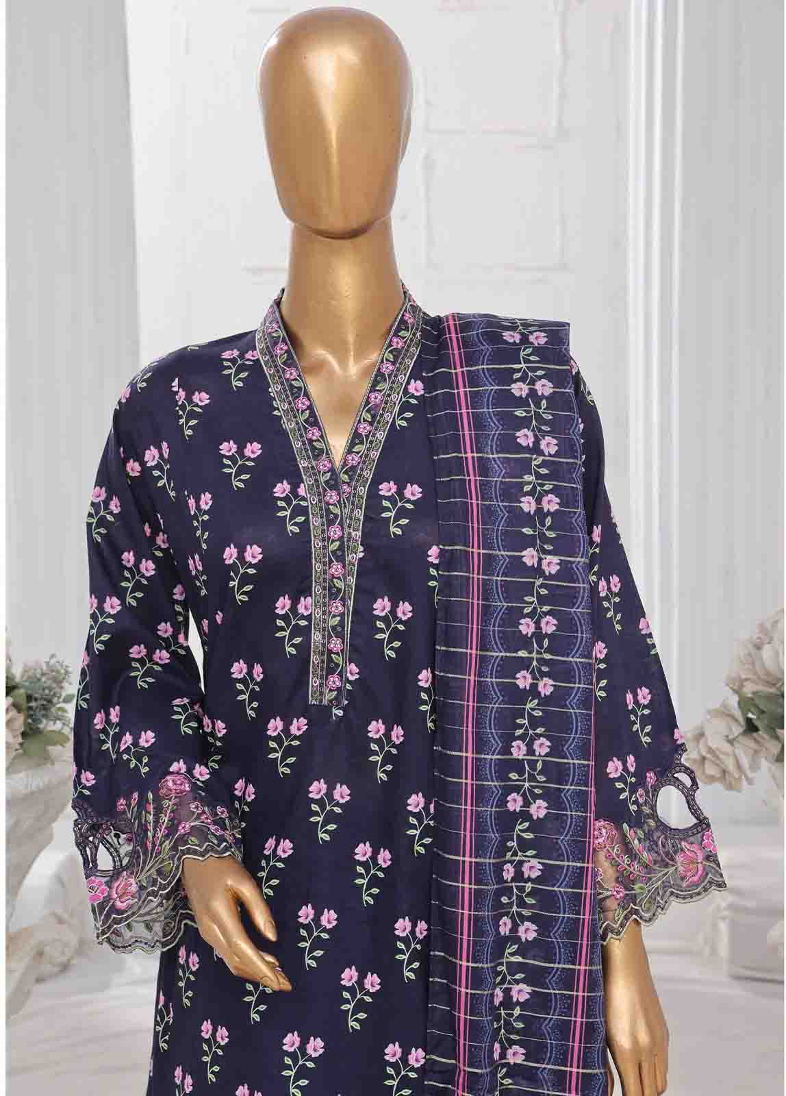 Bin Saeed Fabric - SME-FR-622-3 Piece Lawn Embroidered Frock Style Suit
