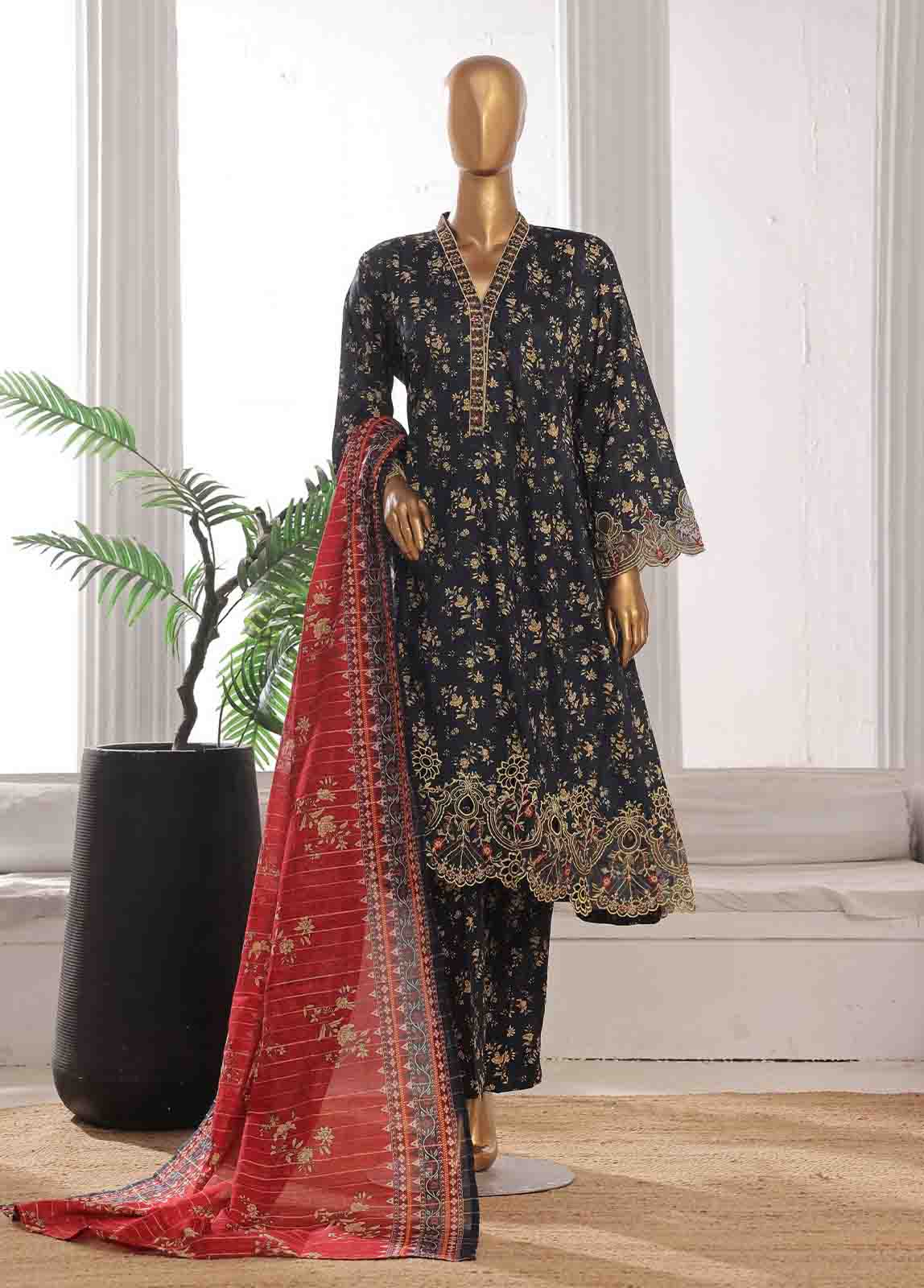 Bin Saeed Fabric - SME-FR-627-3 Piece Lawn Embroidered Frock Style Suit