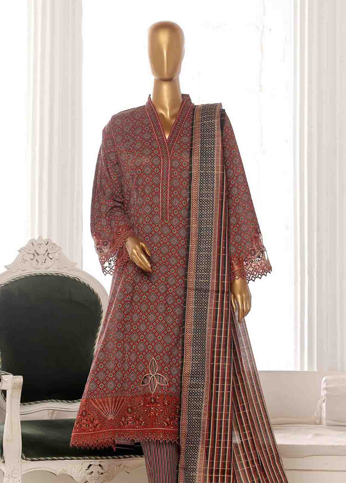 Bin Saeed Fabric - SME-FR-630-3 Piece Lawn Embroidered Frock Style Suit