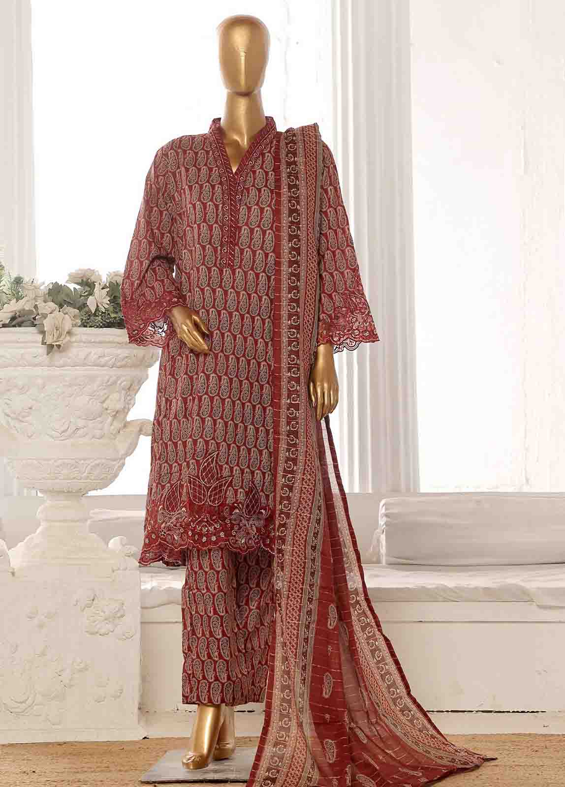 Bin Saeed Fabric - SME-FR-631-3 Piece Lawn Embroidered Frock Style Suit