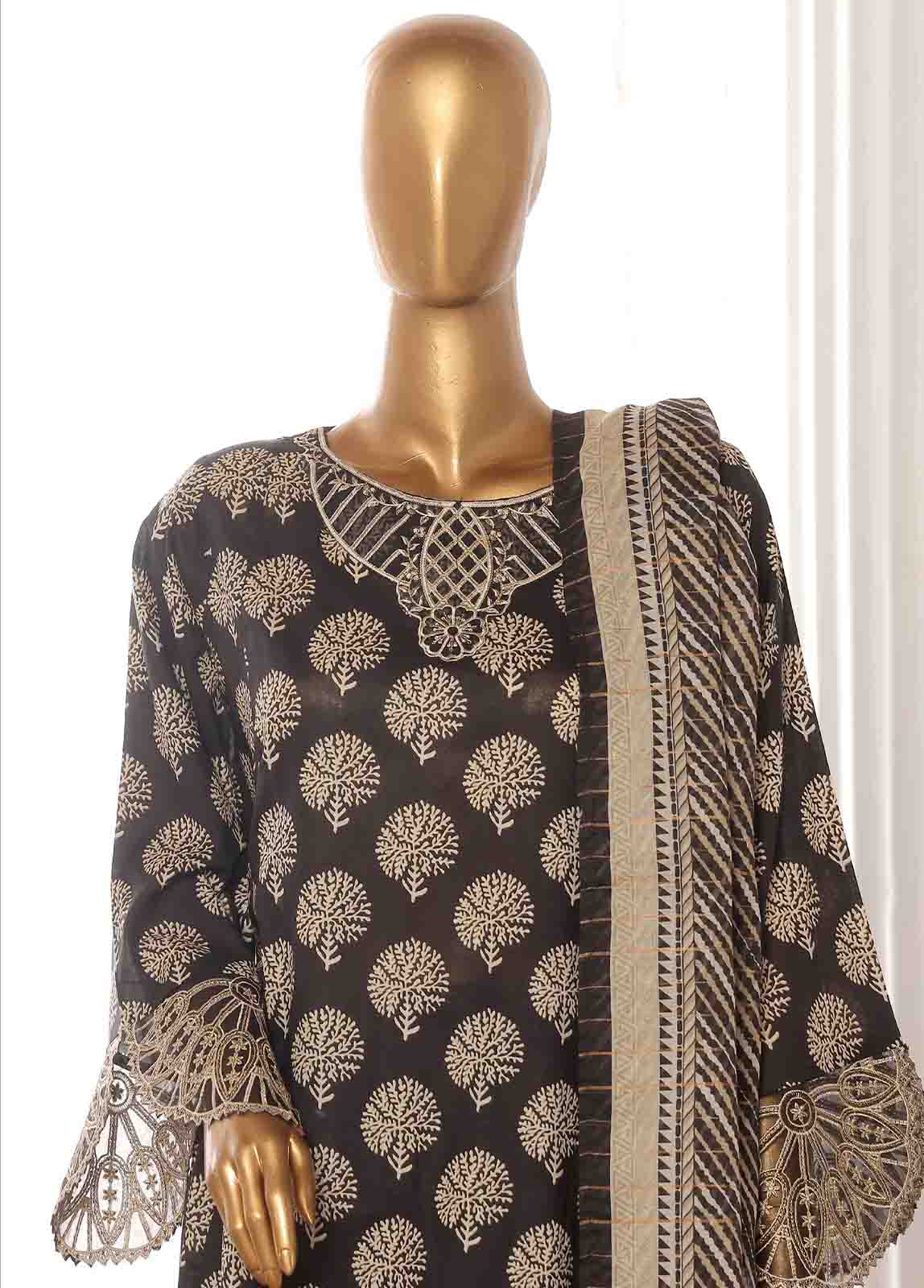 Bin Saeed Fabric - SME-FR-634-3 Piece Lawn Embroidered Frock Style Suit