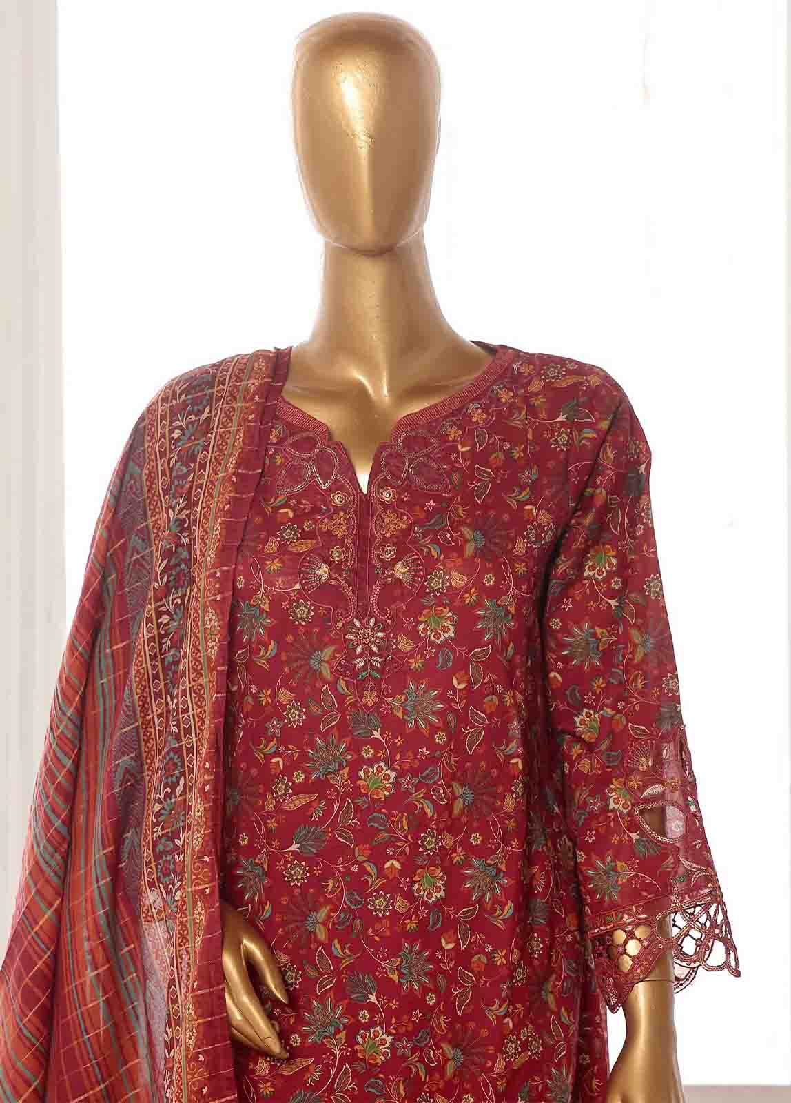 Bin Saeed Fabric - SME-FR-635-3 Piece Lawn Embroidered Frock Style Suit