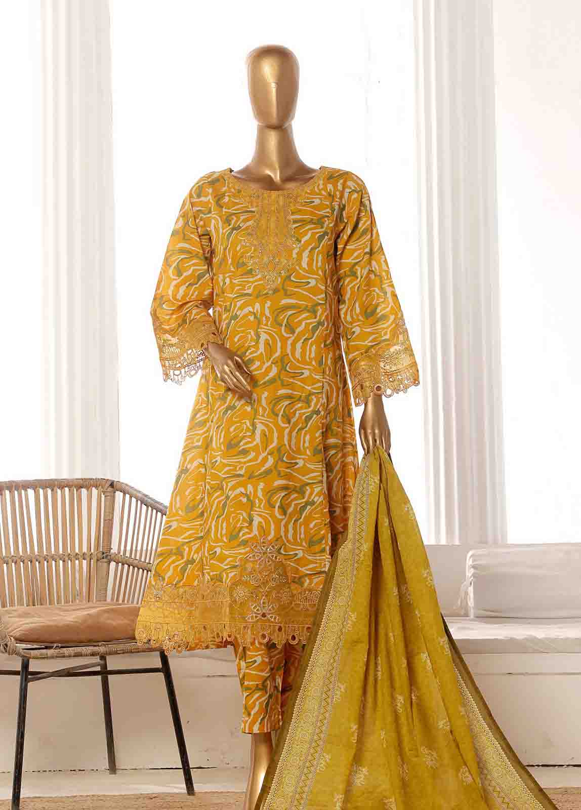 Bin Saeed Fabric - SME-FR-640-3 Piece Lawn Embroidered Frock Style Suit
