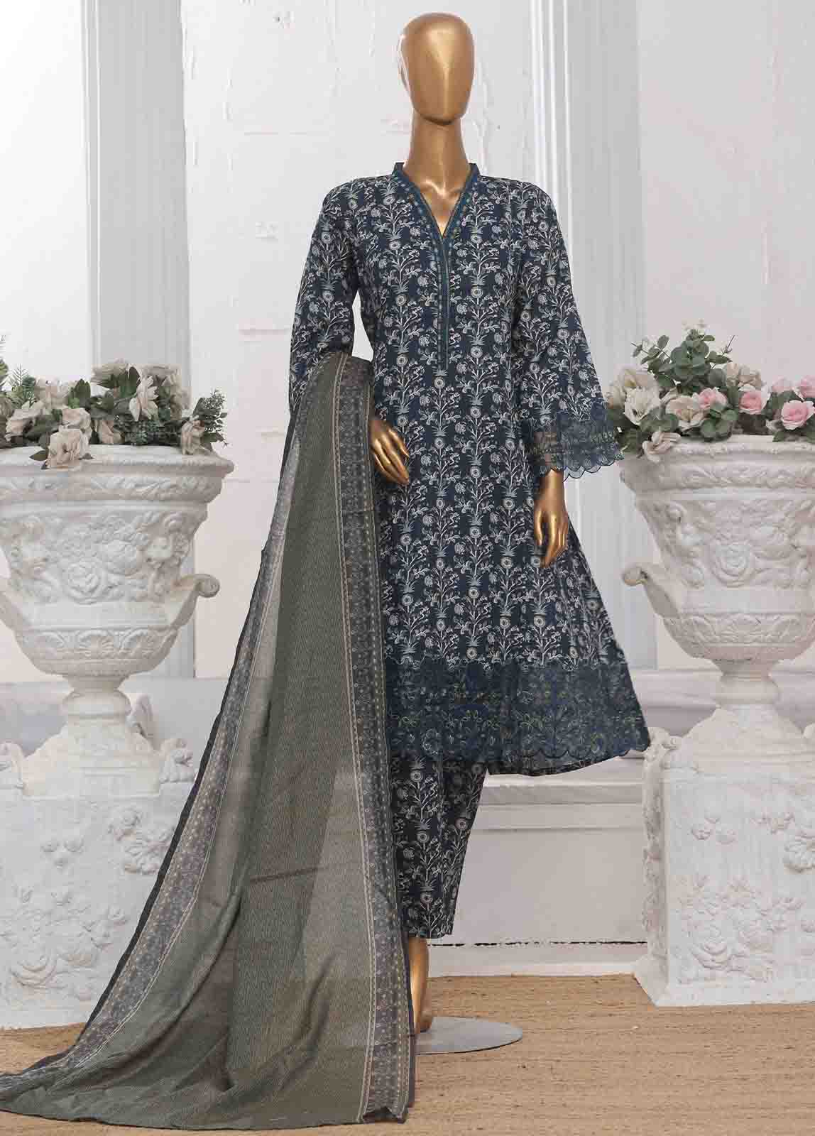 Bin Saeed Fabric - SME-FR-644-3 Piece Lawn Embroidered Frock Style Suit