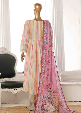 Bin Saeed Fabric - SME-FR-778-3 Piece Lawn Embroidered Frock Style Suit