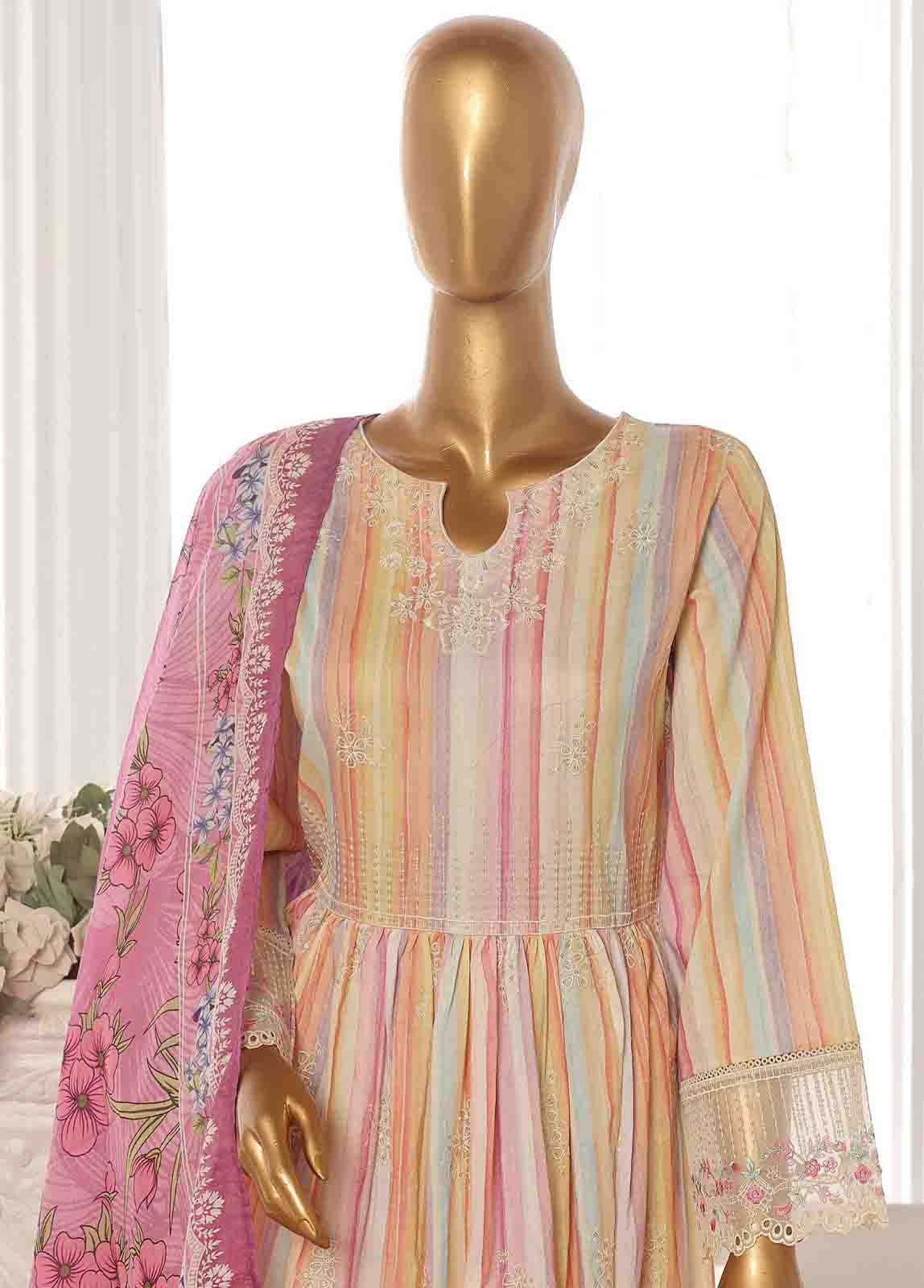 Bin Saeed Fabric - SME-FR-778-3 Piece Lawn Embroidered Frock Style Suit