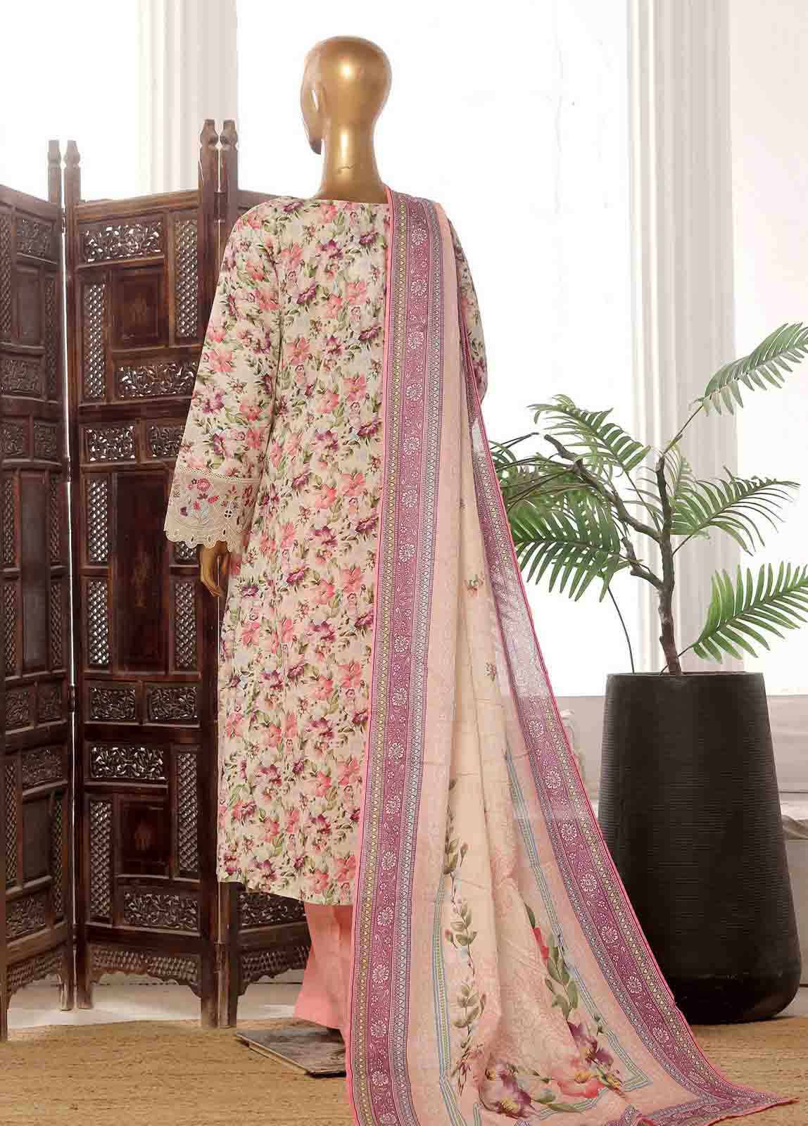 Bin Saeed Fabric - SME-FR-779-3 Piece Lawn Embroidered Frock Style Suit
