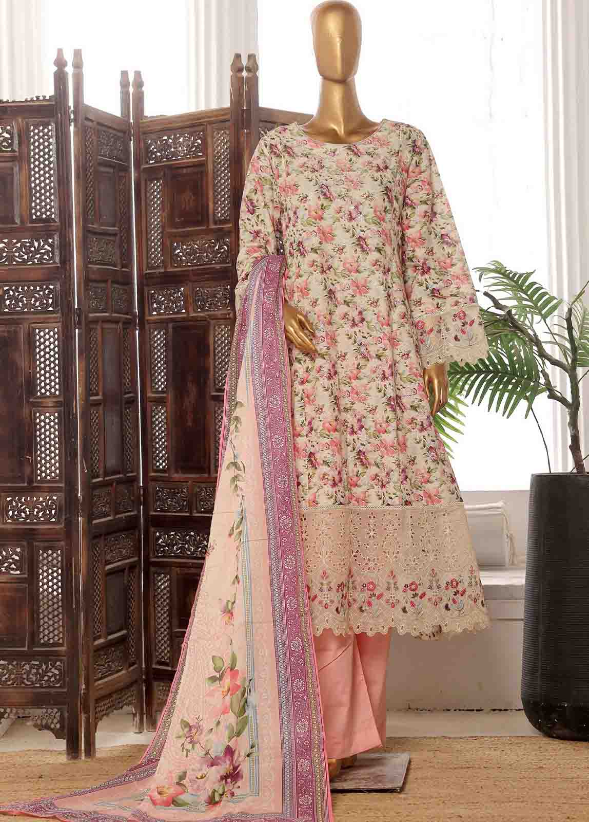Bin Saeed Fabric - SME-FR-779-3 Piece Lawn Embroidered Frock Style Suit
