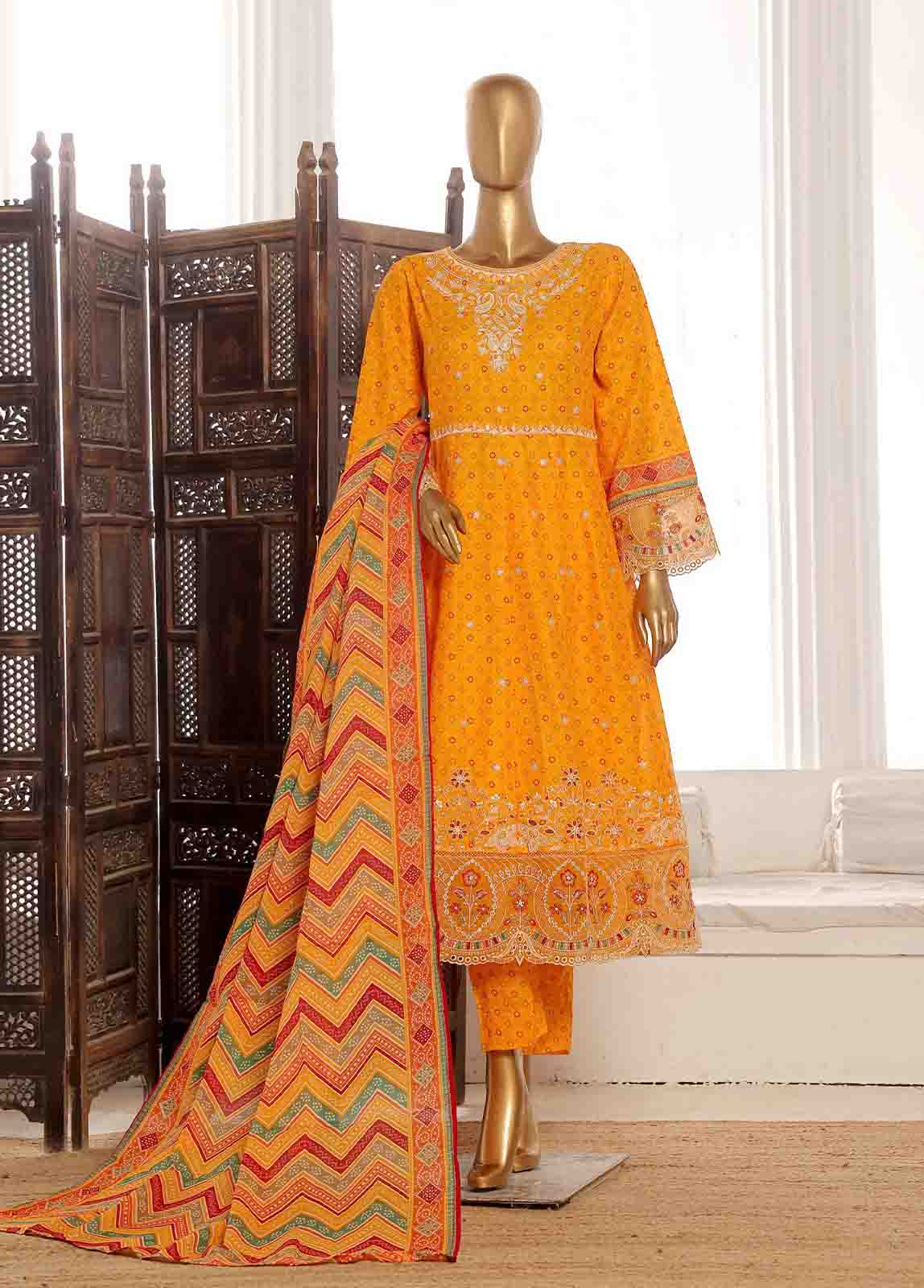 Bin Saeed Fabric - SME-FR-791-3 Piece Lawn Embroidered Frock Style Suit