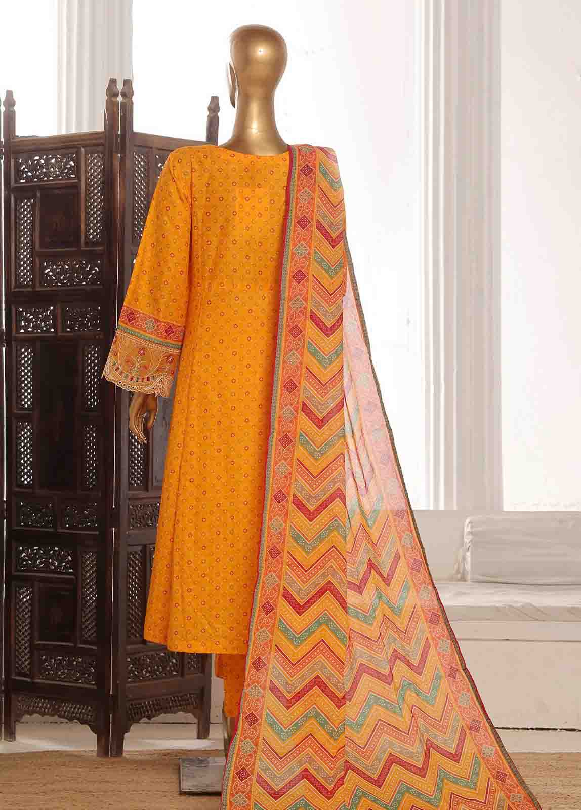 Bin Saeed Fabric - SME-FR-791-3 Piece Lawn Embroidered Frock Style Suit