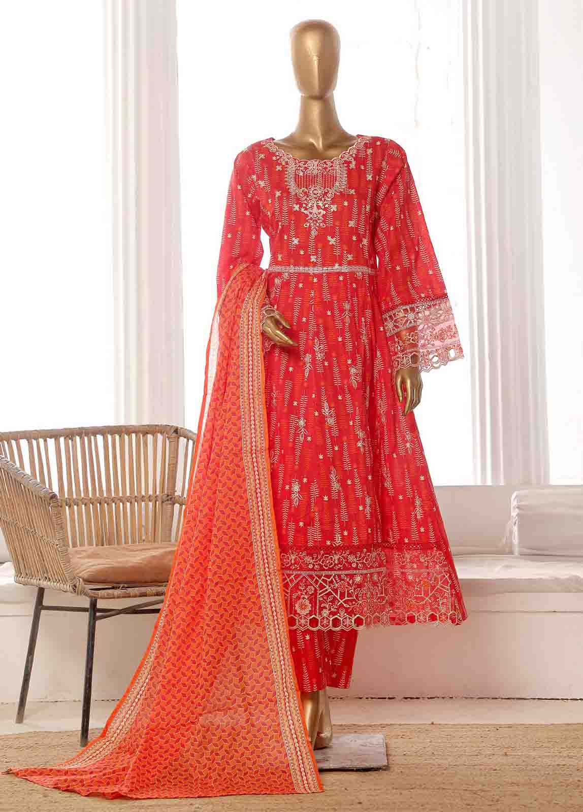 Bin Saeed Fabric - SME-FR-798-3 Piece Lawn Embroidered Frock Style Suit