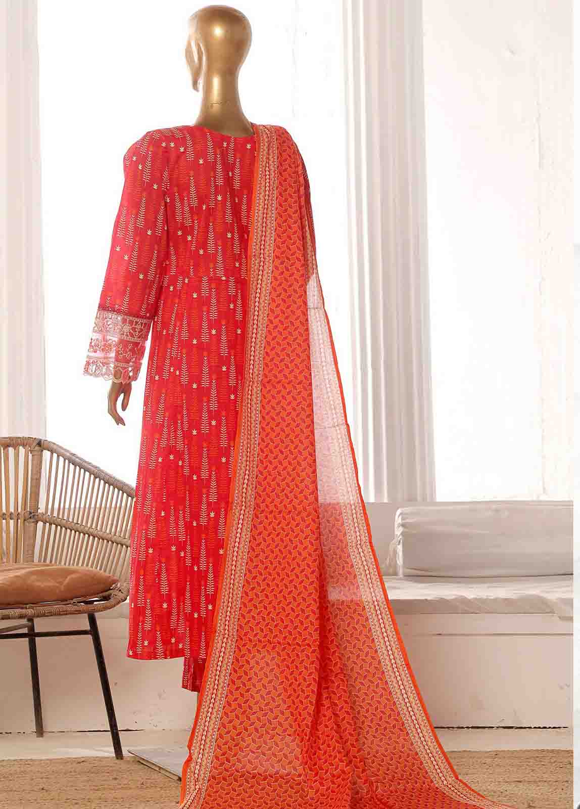 Bin Saeed Fabric - SME-FR-798-3 Piece Lawn Embroidered Frock Style Suit