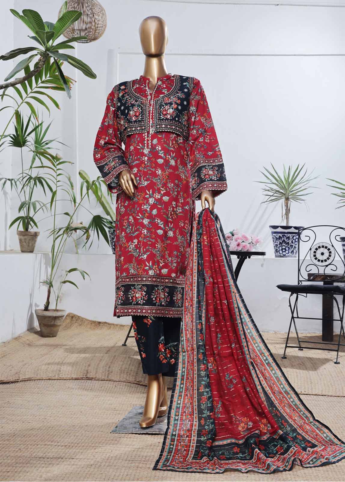 Bin Saeed Fabric - SME-KT-042 -3 Piece Embroidered Coat Styled Stitched Suit
