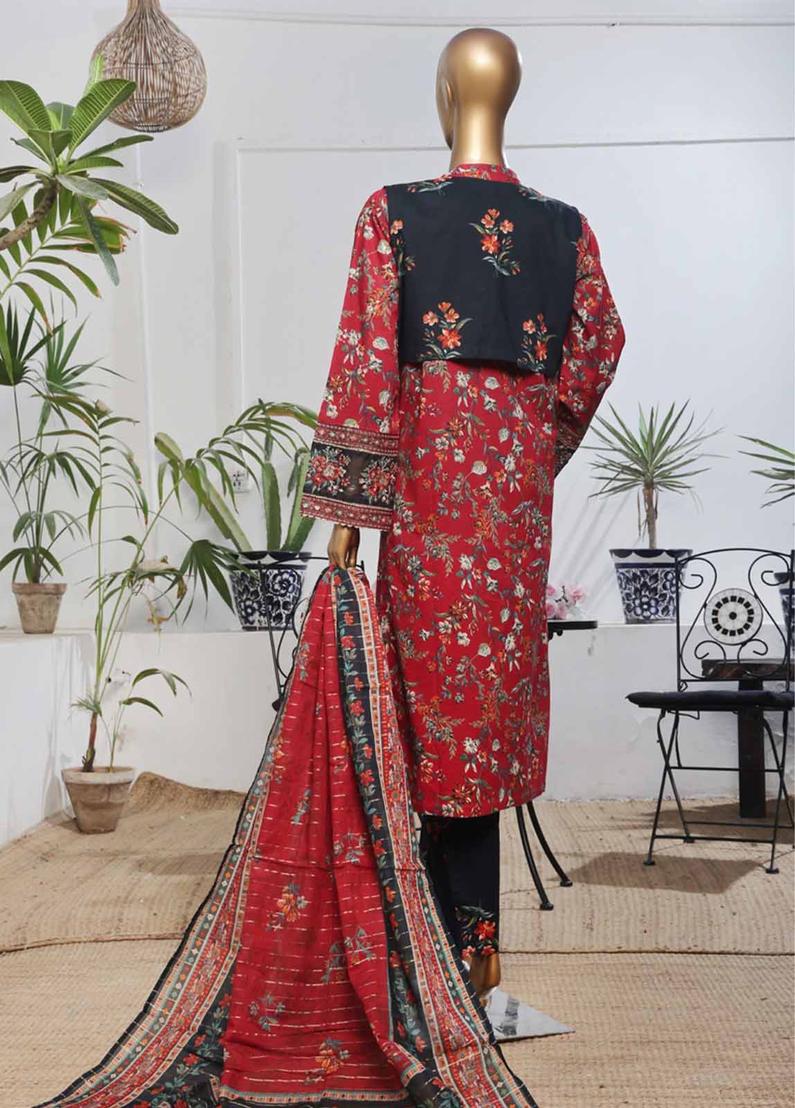 Bin Saeed Fabric - SME-KT-042 -3 Piece Embroidered Coat Styled Stitched Suit