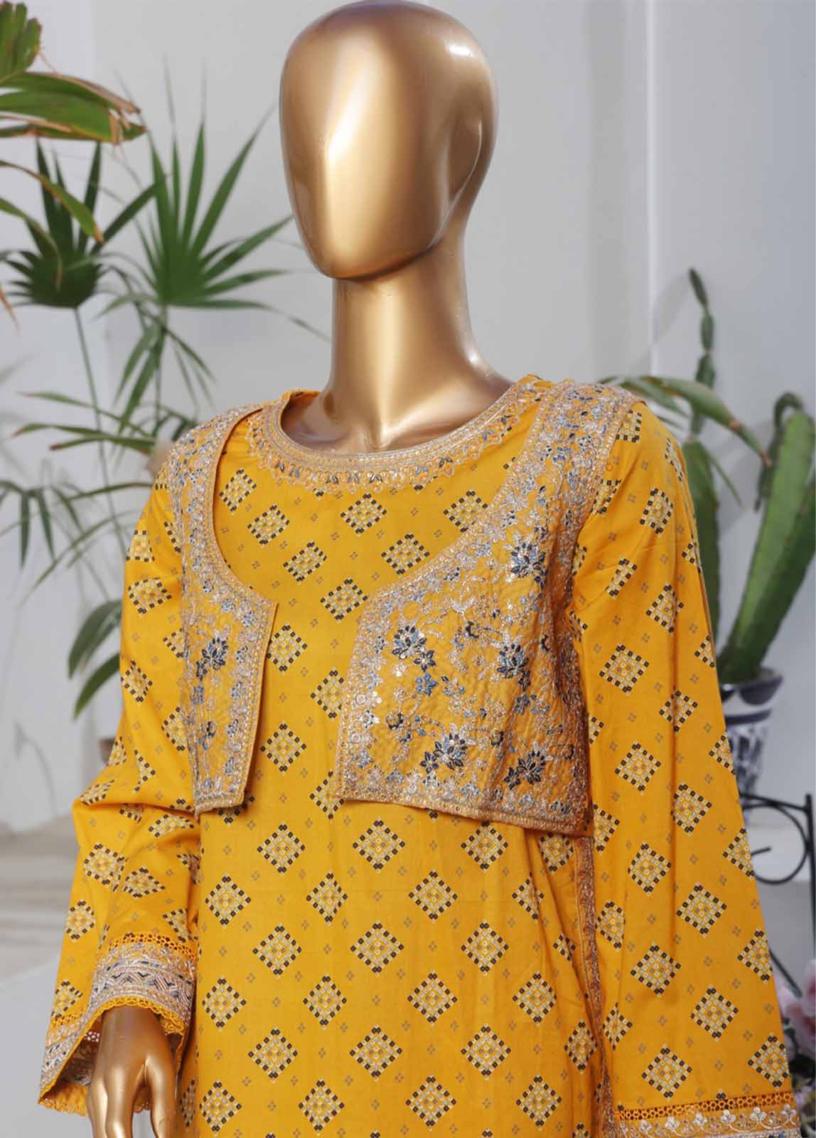 Bin Saeed Fabric - SME-KT-0793 -3 Piece Embroidered Coat Styled Stitched Suit