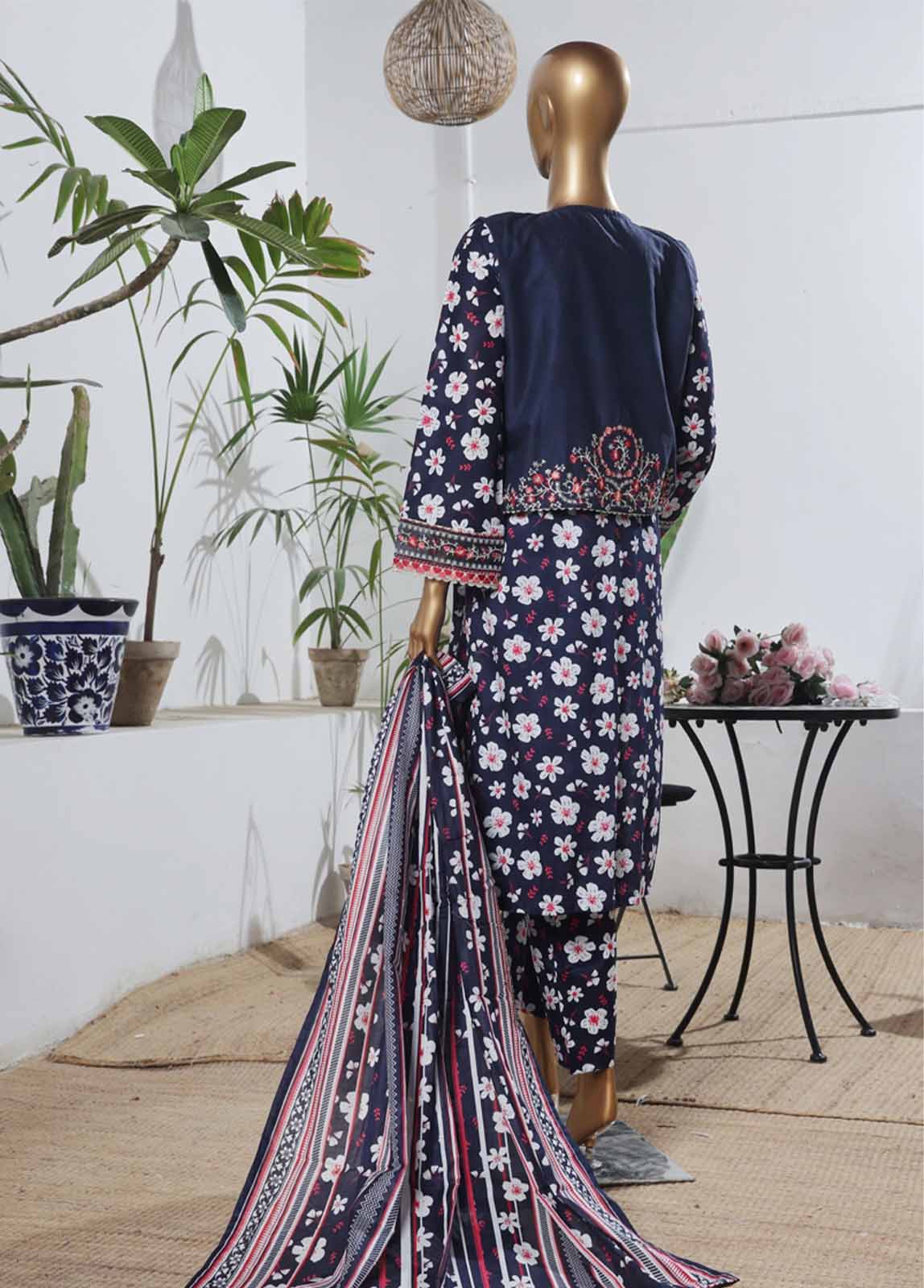 Bin Saeed Fabric - SME-KT-0804 -3 Piece Embroidered Coat Styled Stitched Suit