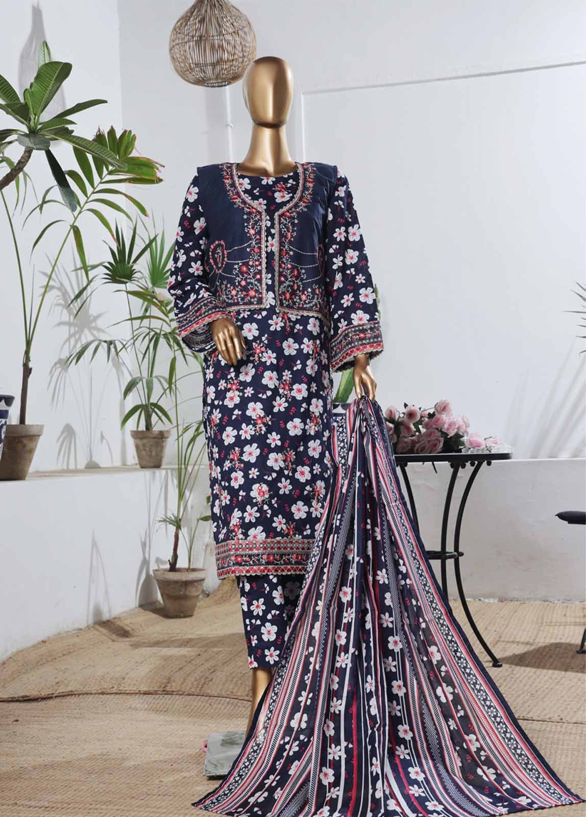 Bin Saeed Fabric - SME-KT-0804 -3 Piece Embroidered Coat Styled Stitched Suit