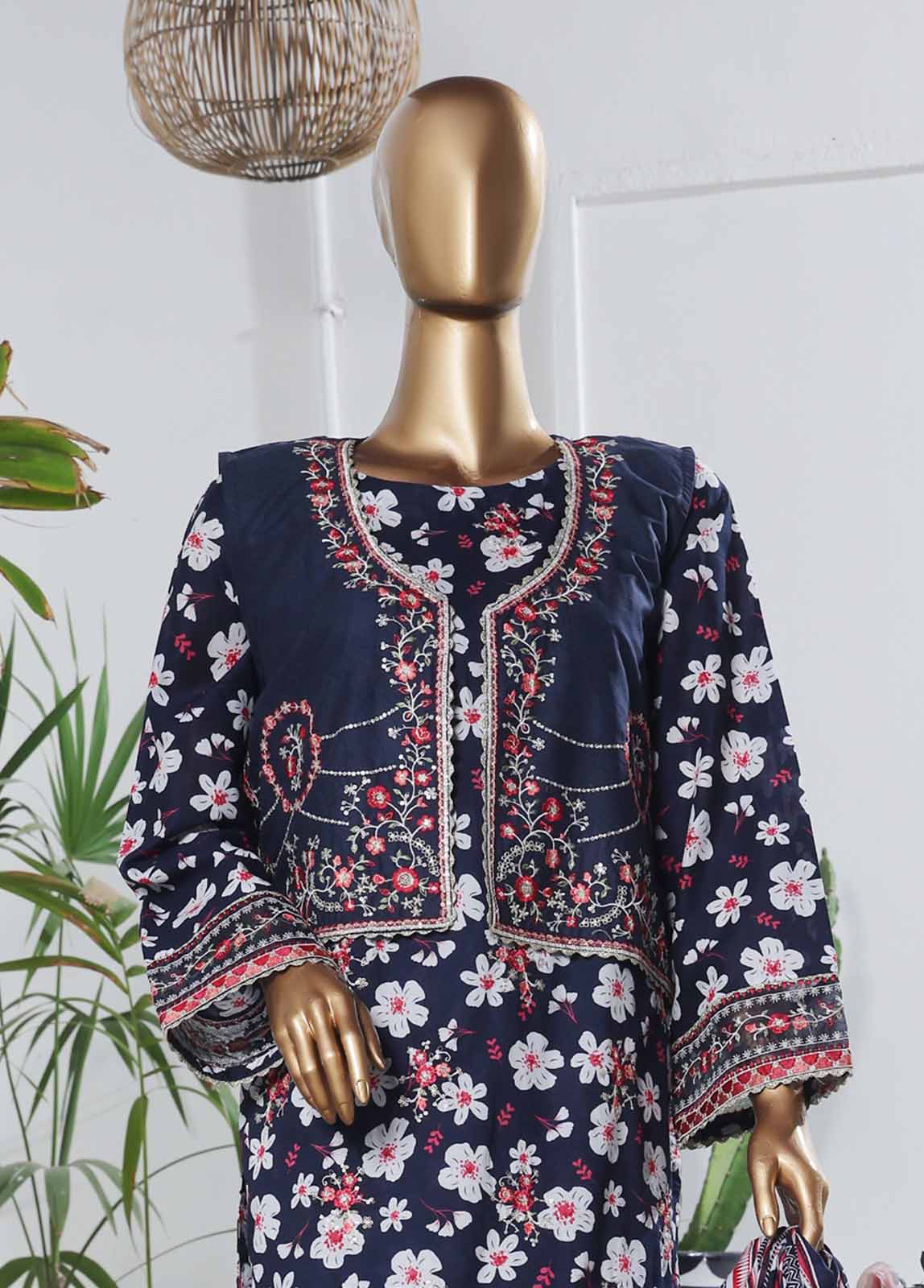 Bin Saeed Fabric - SME-KT-0804 -3 Piece Embroidered Coat Styled Stitched Suit