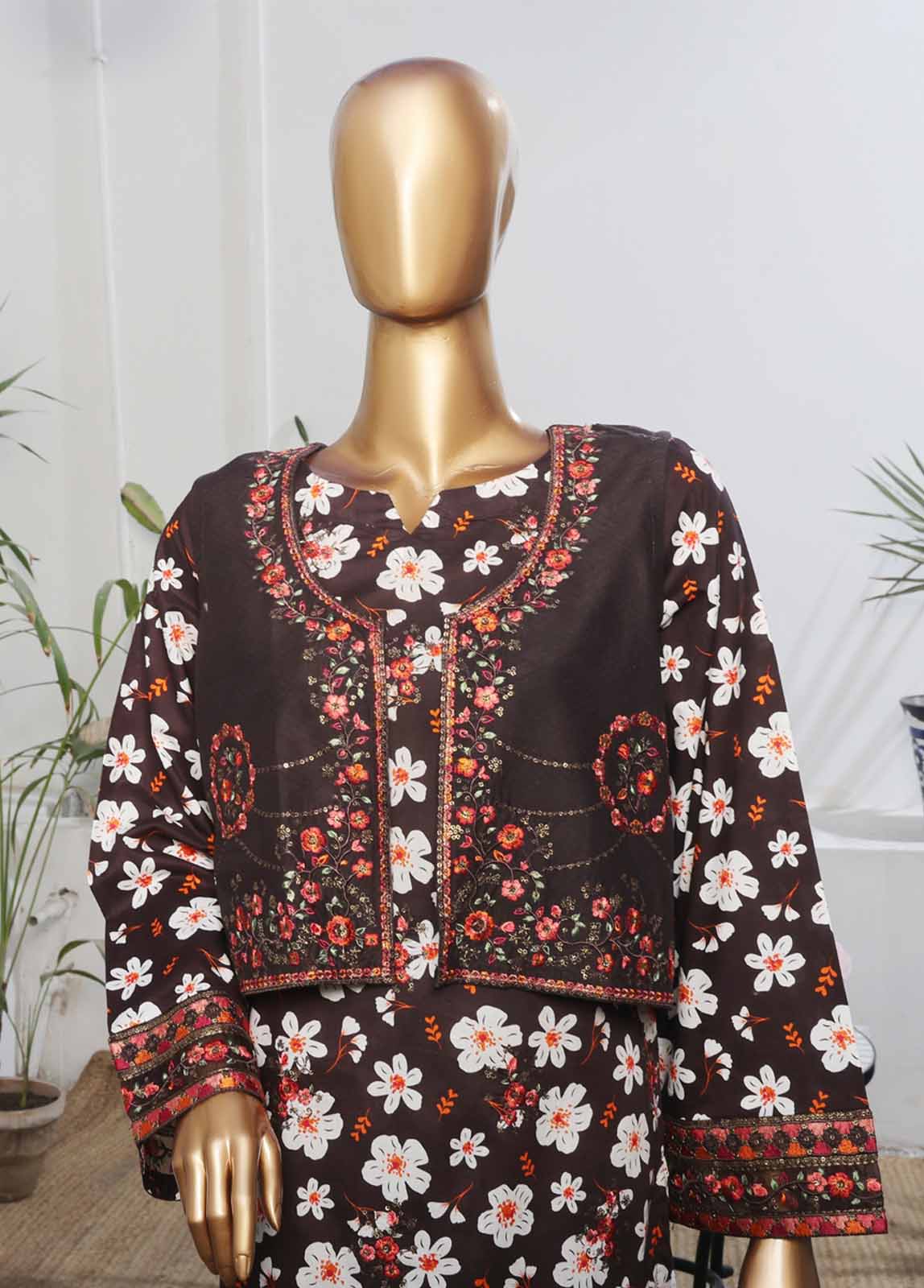 Bin Saeed Fabric - SME-KT-0805 -3 Piece Embroidered Coat Styled Stitched Suit