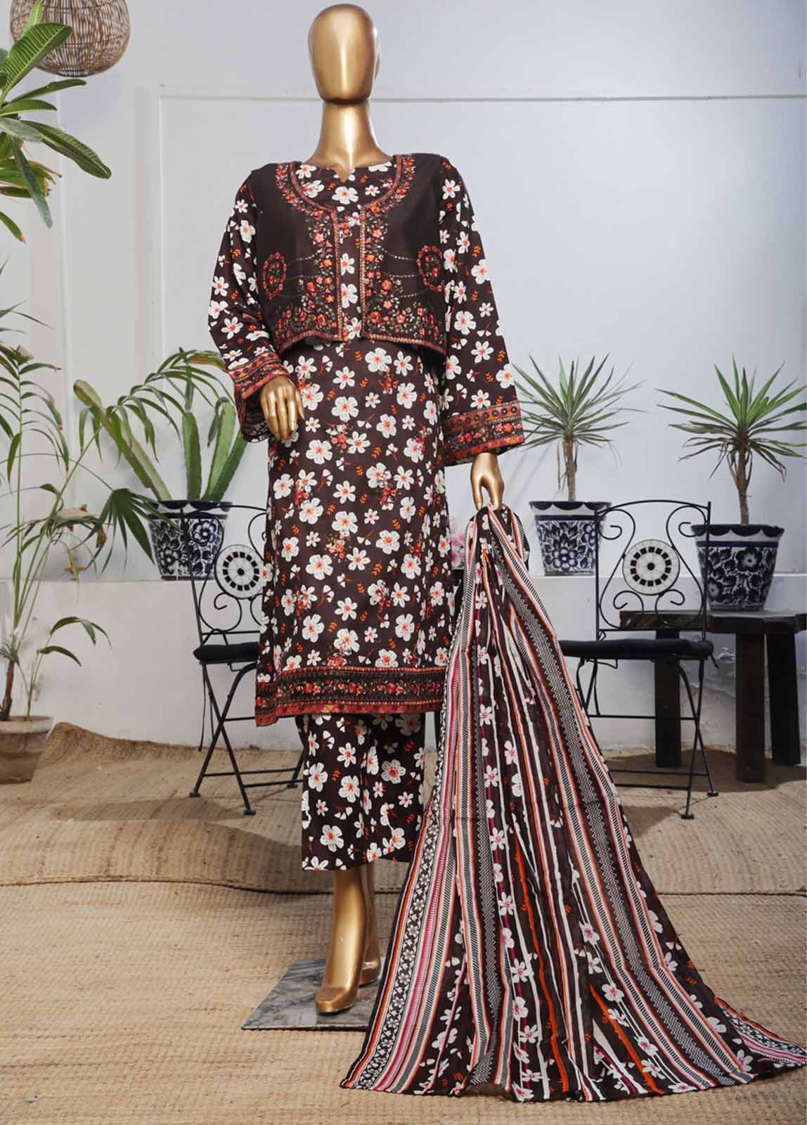 Bin Saeed Fabric - SME-KT-0805 -3 Piece Embroidered Coat Styled Stitched Suit