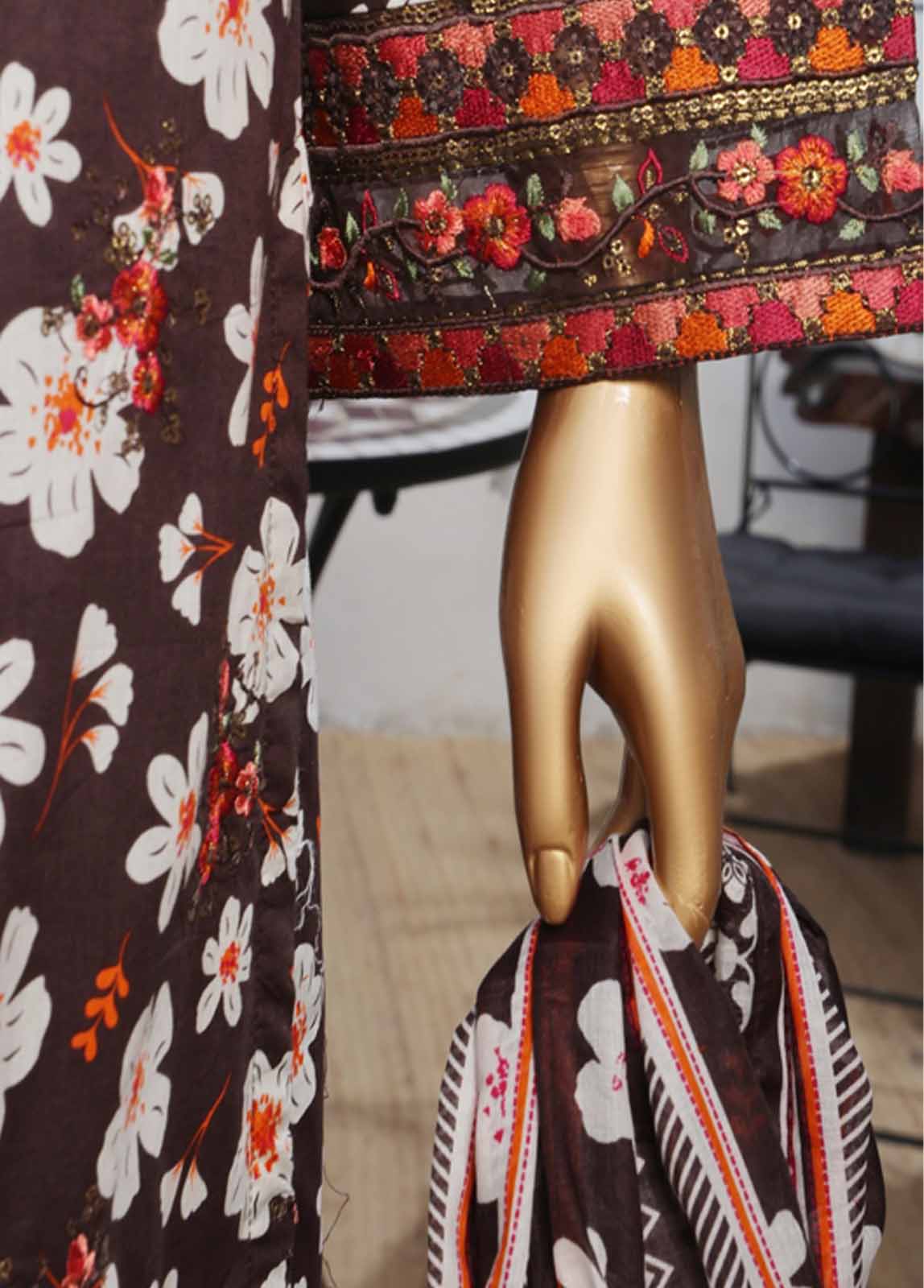 Bin Saeed Fabric - SME-KT-0805 -3 Piece Embroidered Coat Styled Stitched Suit