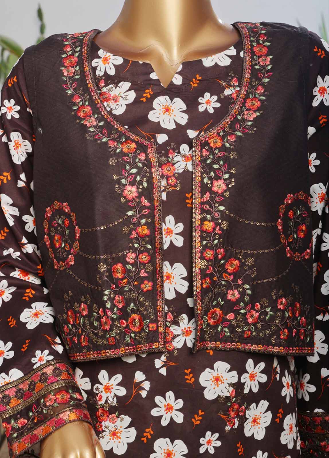 Bin Saeed Fabric - SME-KT-0805 -3 Piece Embroidered Coat Styled Stitched Suit