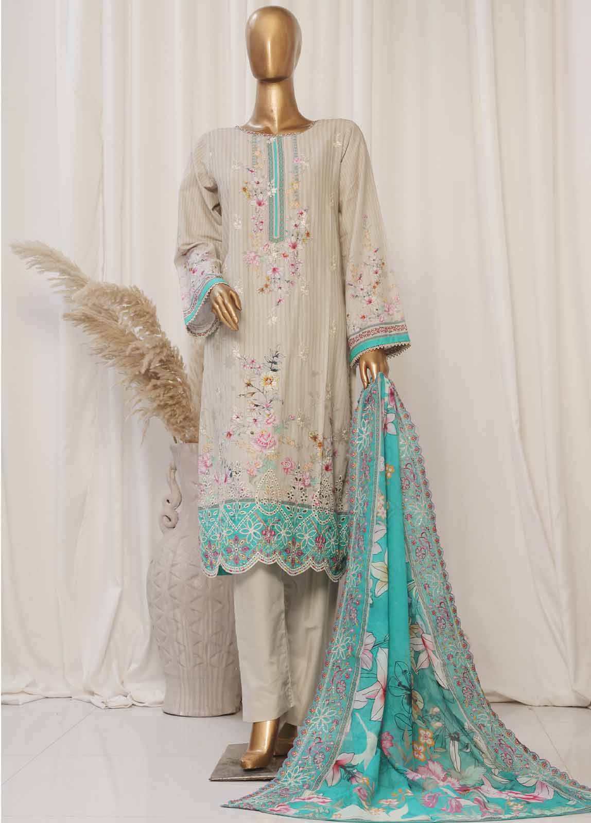 Bin Saeed Fabric - SMED-001- 3 Piece Printed Embroidered Stitched Suit