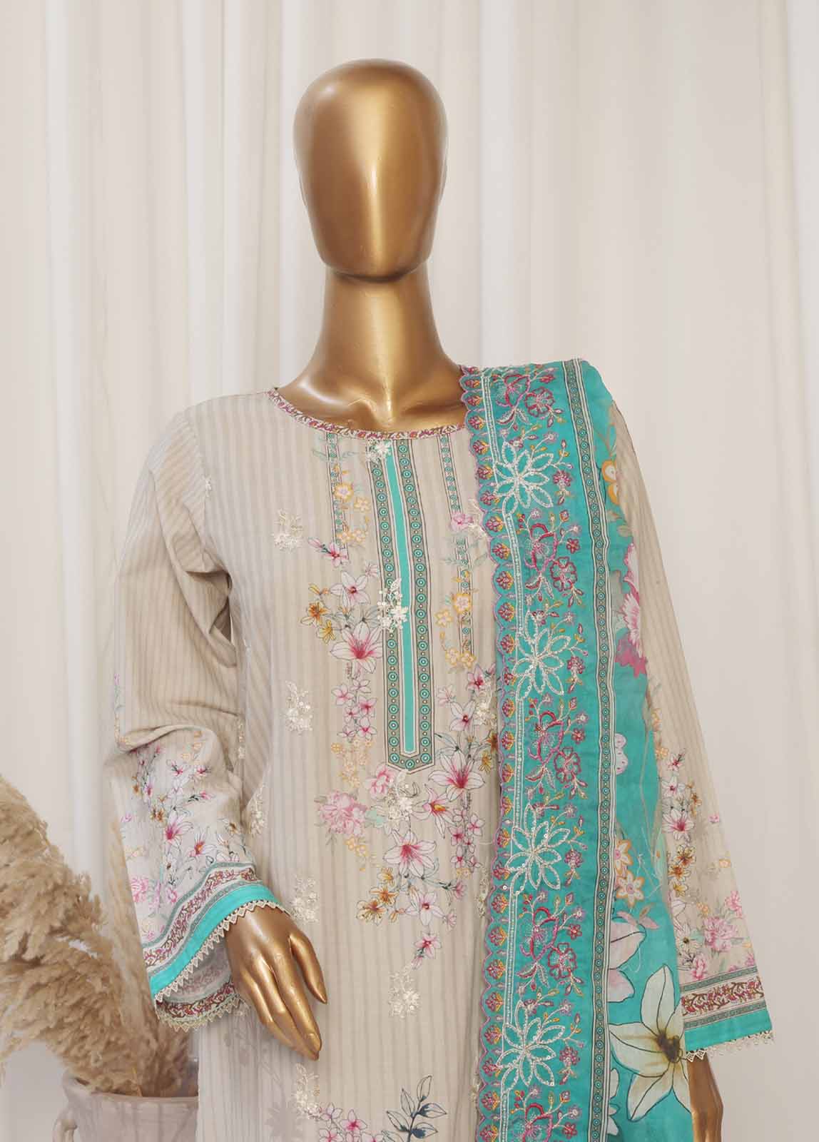 Bin Saeed Fabric - SMED-001- 3 Piece Printed Embroidered Stitched Suit