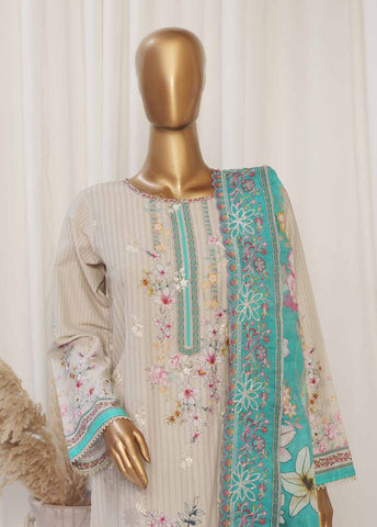 Bin Saeed Fabric - SMED-001- 3 Piece Printed Embroidered Stitched Suit