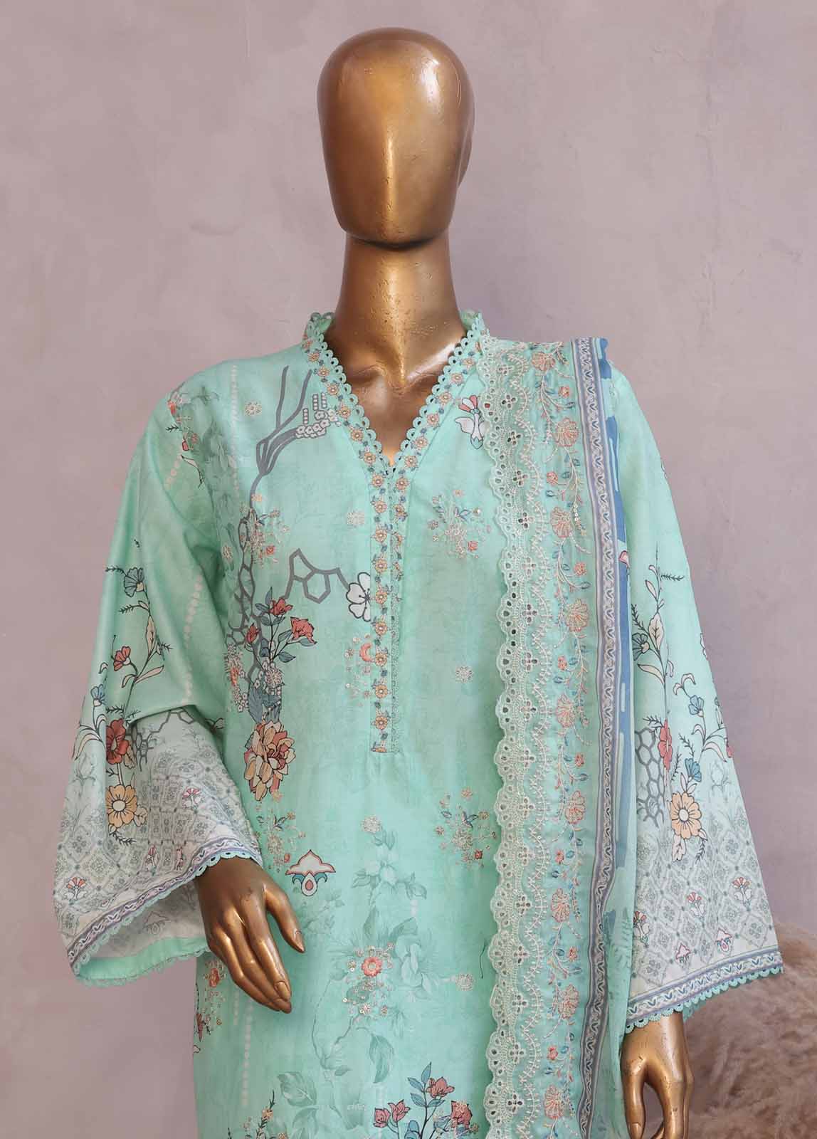 Bin Saeed Fabric - SMED-003 -3 Piece Embroidered Stitched Suit