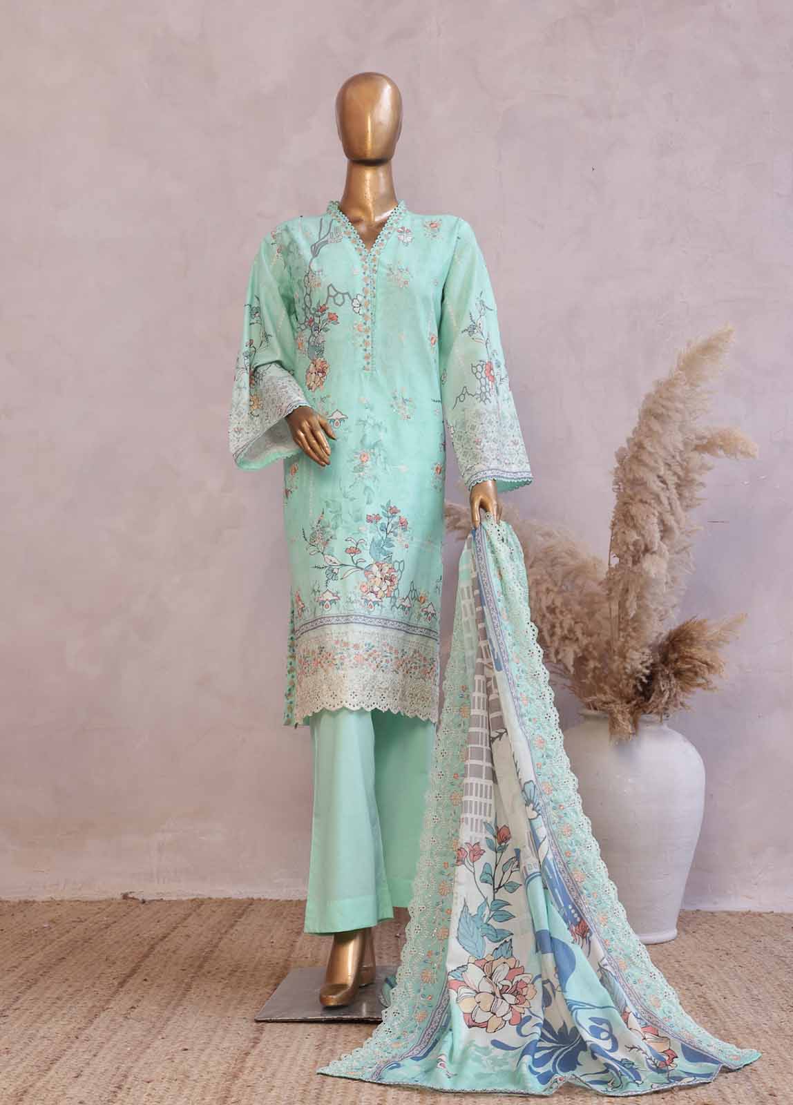 Bin Saeed Fabric - SMED-003 -3 Piece Embroidered Stitched Suit