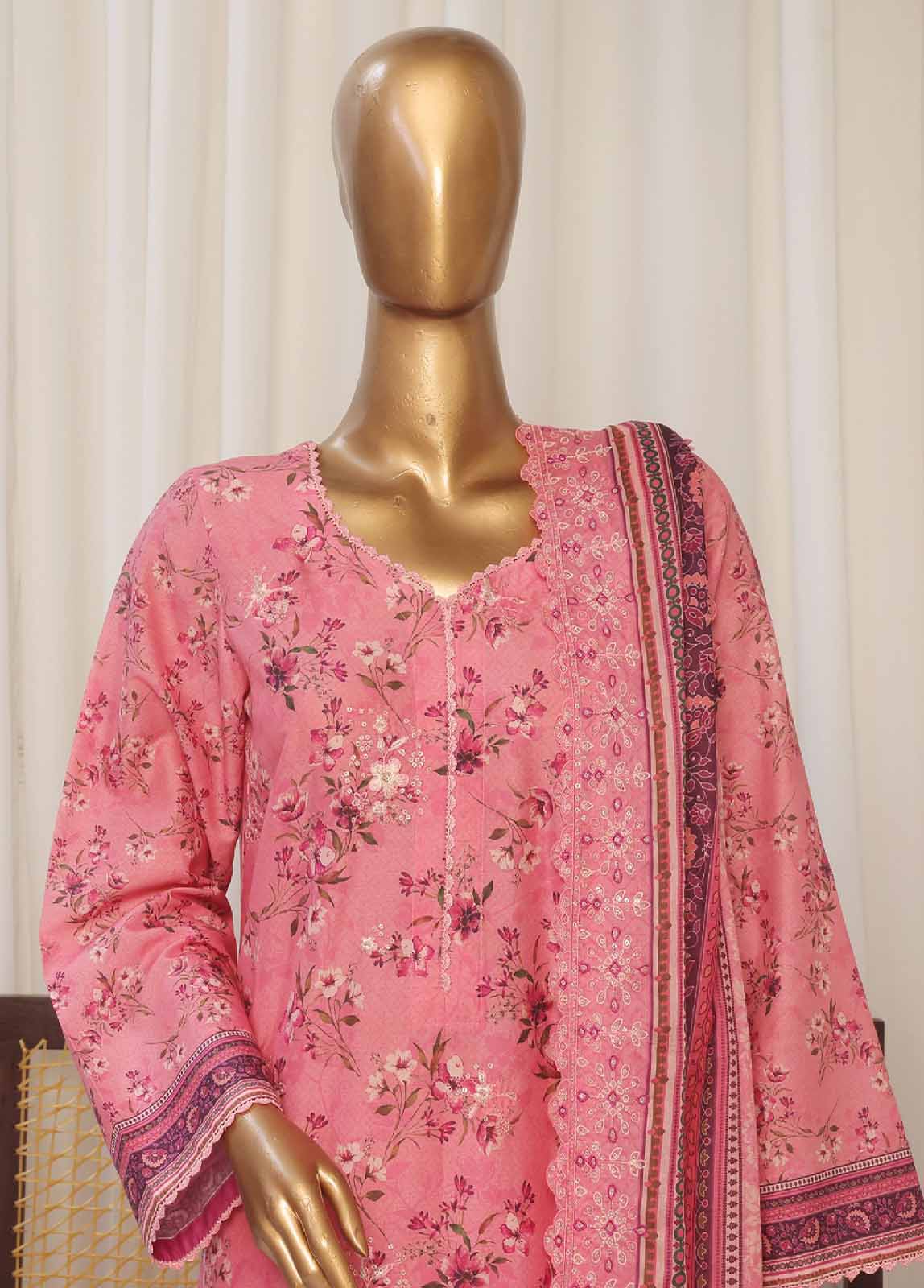 Bin Saeed Fabric - SMED-004- 3 Piece Printed Embroidered Stitched Suit