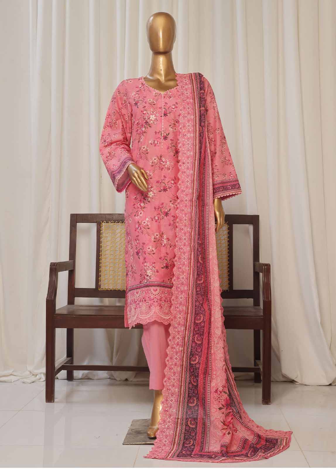 Bin Saeed Fabric - SMED-004- 3 Piece Printed Embroidered Stitched Suit