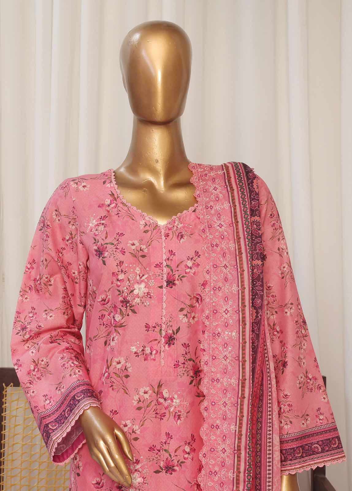 Bin Saeed Fabric - SMED-004- 3 Piece Printed Embroidered Stitched Suit