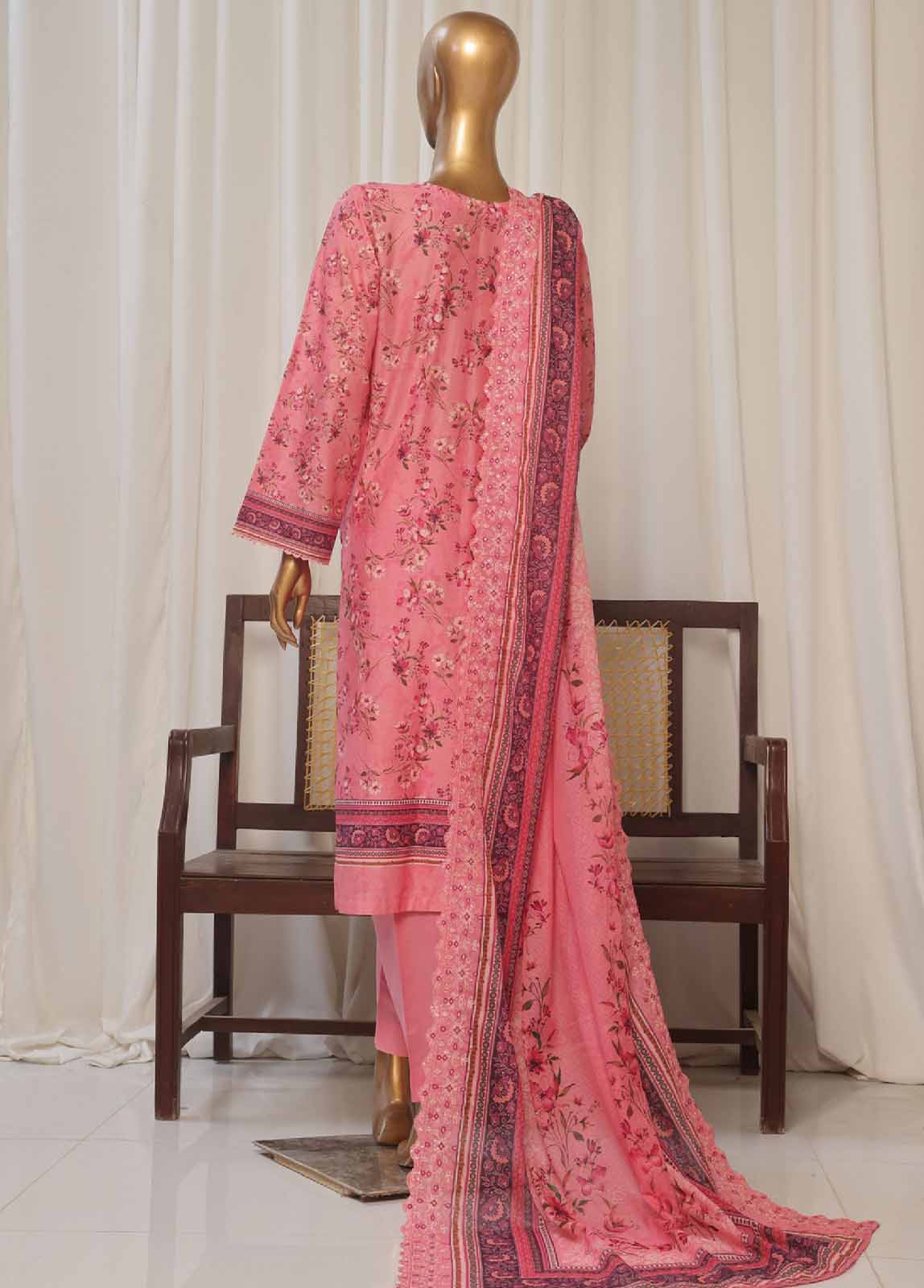 Bin Saeed Fabric - SMED-004- 3 Piece Printed Embroidered Stitched Suit