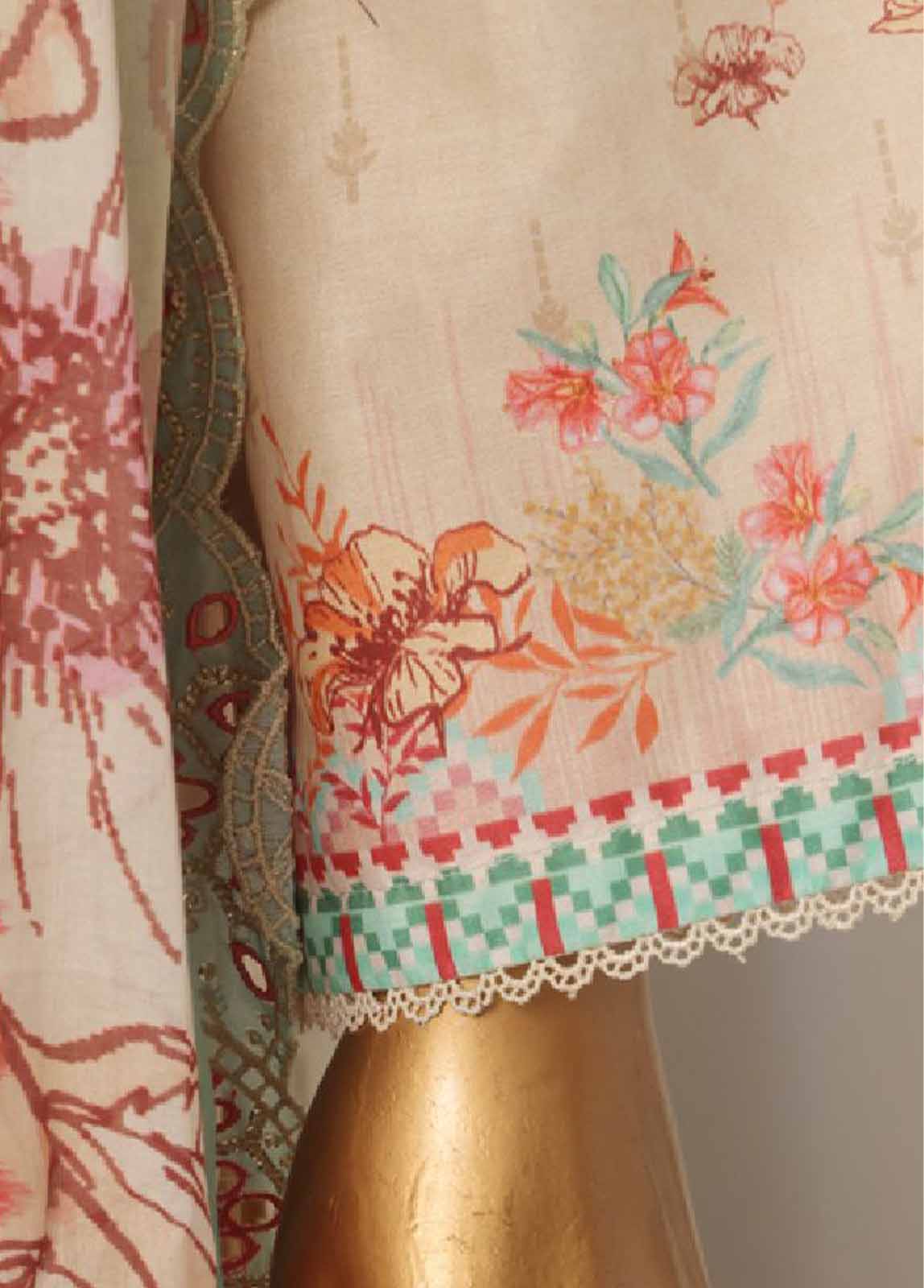 Bin Saeed Fabric - SMED-008- 3 Piece Printed Embroidered Stitched Suit