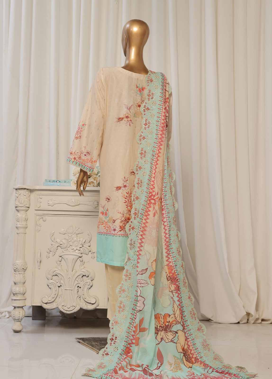 Bin Saeed Fabric - SMED-008- 3 Piece Printed Embroidered Stitched Suit
