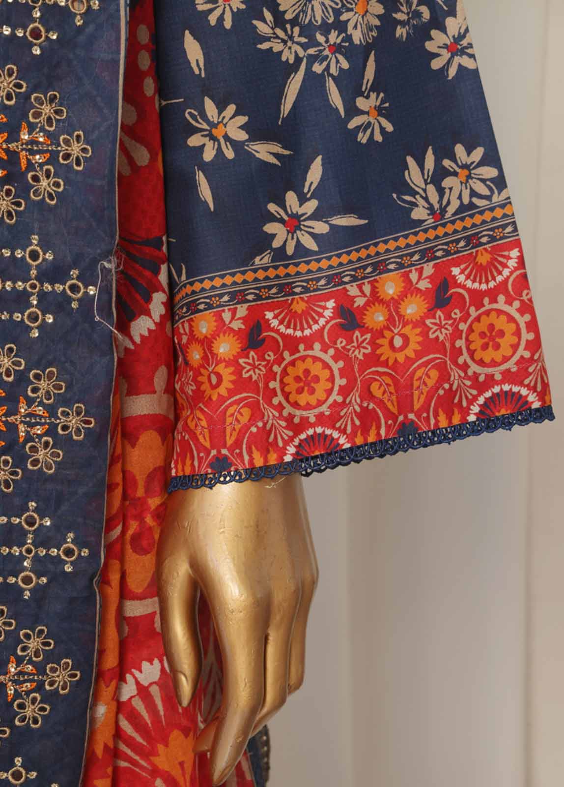 Bin Saeed Fabric - SMED-011- 3 Piece Printed Embroidered Stitched Suit