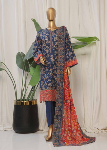 Bin Saeed Fabric - SMED-011- 3 Piece Printed Embroidered Stitched Suit