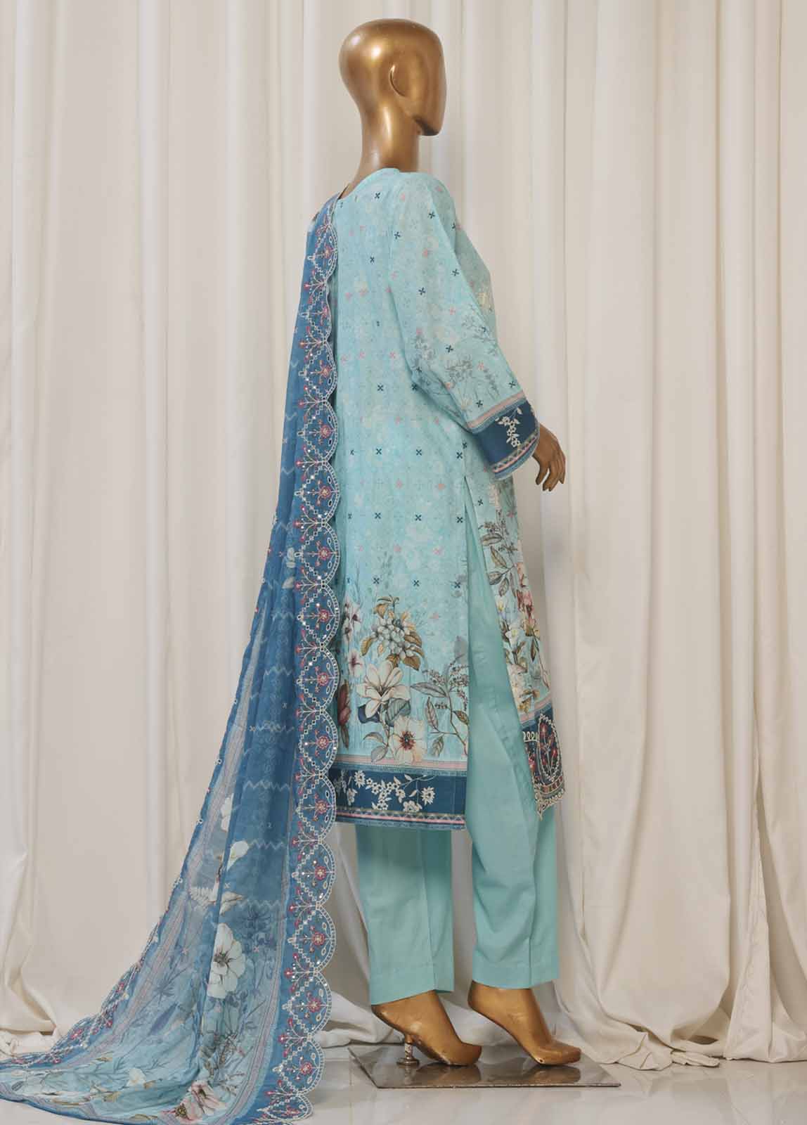 Bin Saeed Fabric - SMED-017- 3 Piece Printed Embroidered Stitched Suit