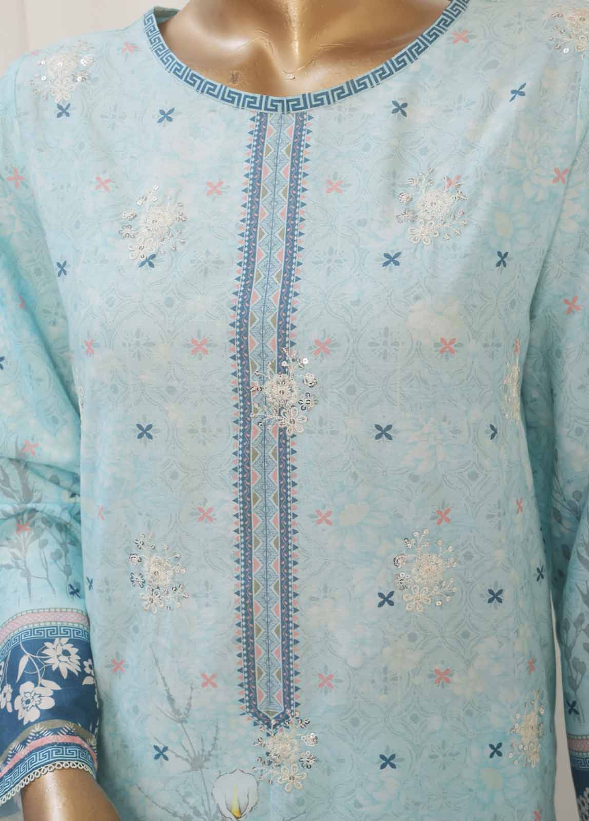 Bin Saeed Fabric - SMED-017- 3 Piece Printed Embroidered Stitched Suit